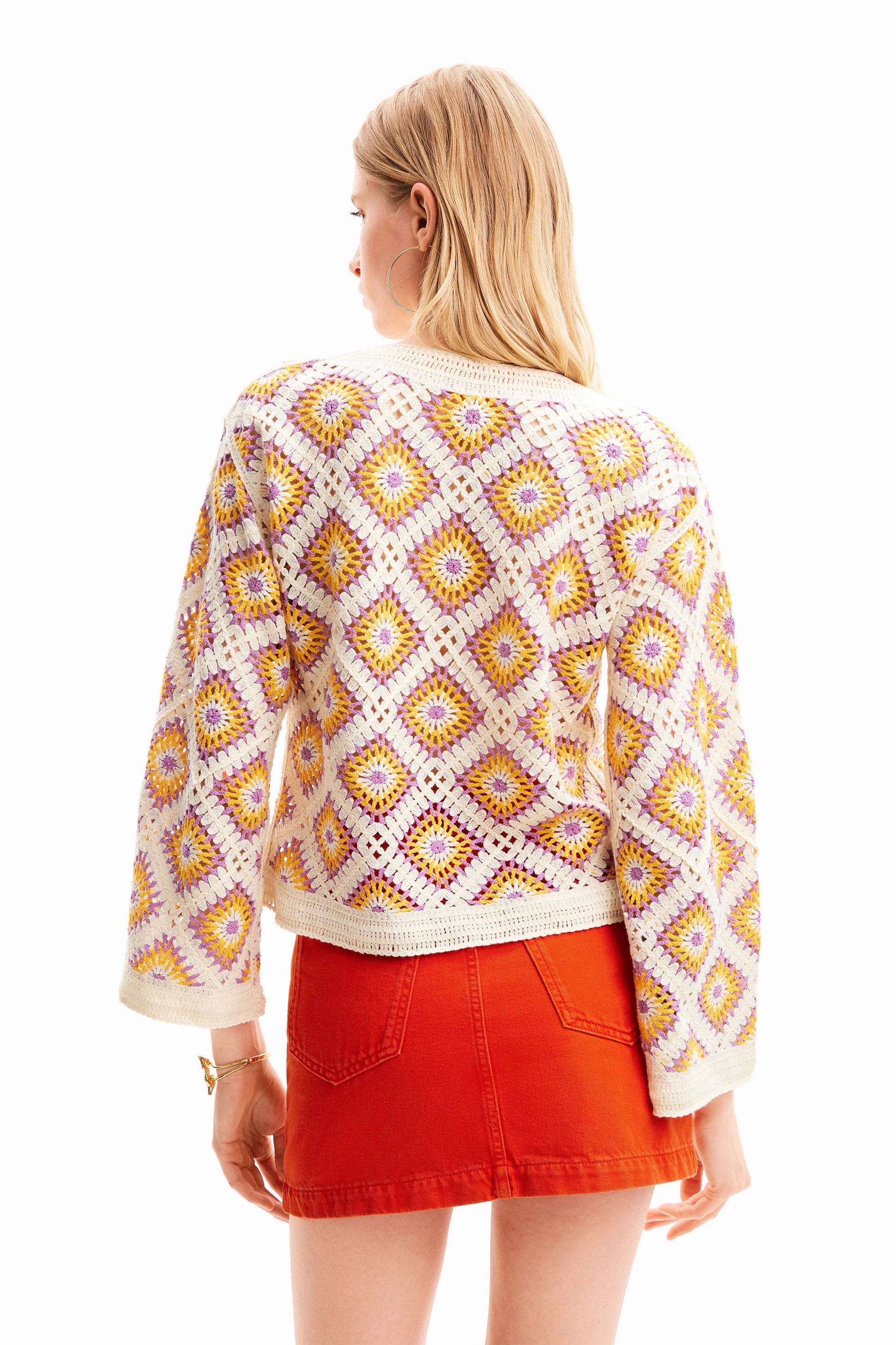 Desigual Women's Crochet Knit Pullover - Bohemian Style, Colorful Retro Design Desigual