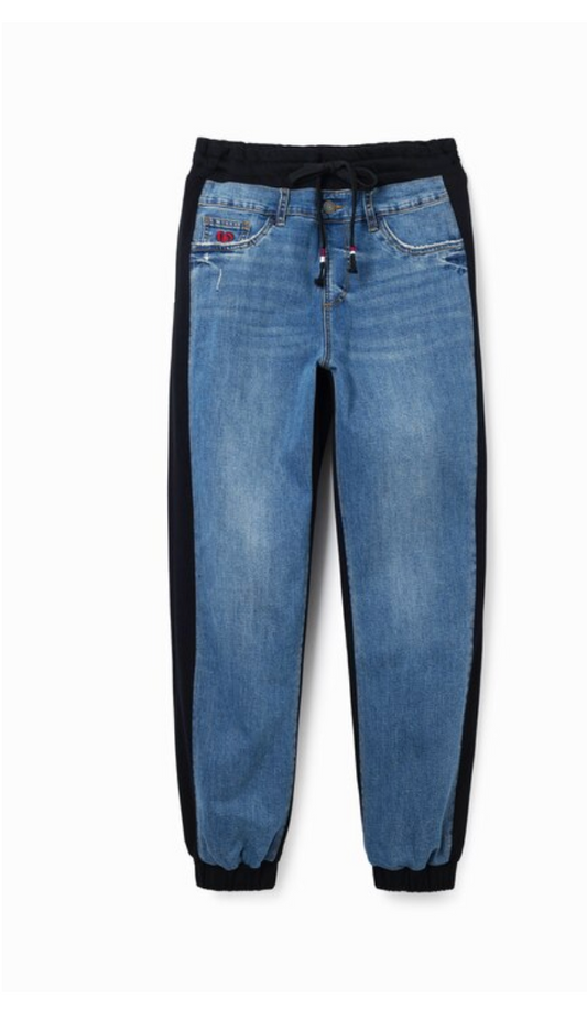Desigual Women's Denim Jogger Jeans - Stylish, Comfortable, & Unique Side Panel Design Desigual