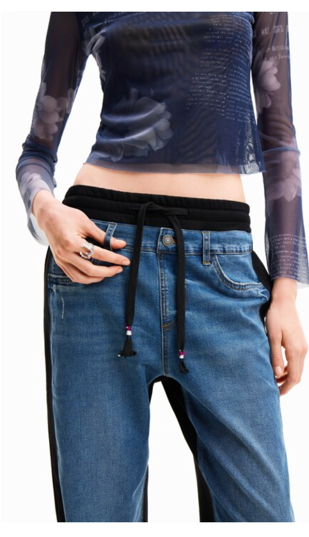 Desigual Women's Denim Jogger Jeans - Stylish, Comfortable, & Unique Side Panel Design Desigual