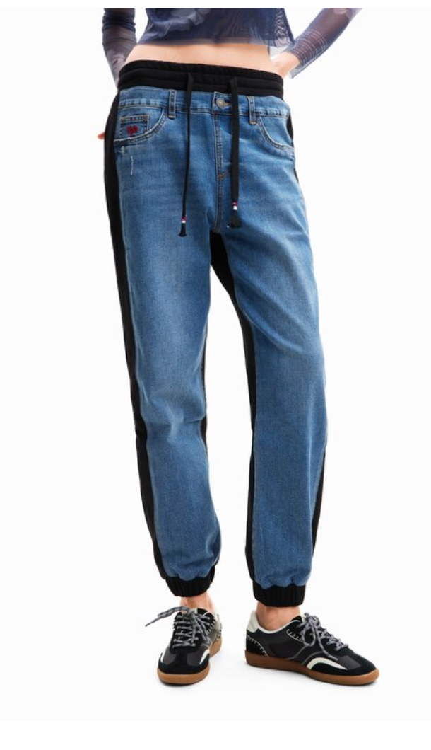 Desigual Women's Denim Jogger Jeans - Stylish, Comfortable, & Unique Side Panel Design Desigual