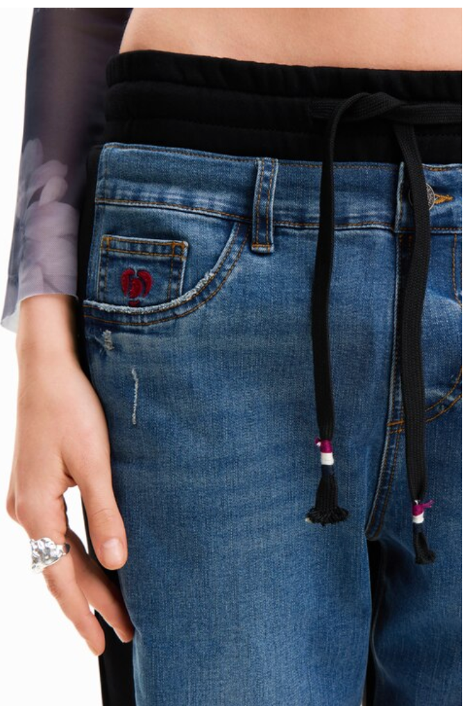 Desigual Women's Denim Jogger Jeans - Stylish, Comfortable, & Unique Side Panel Design Desigual