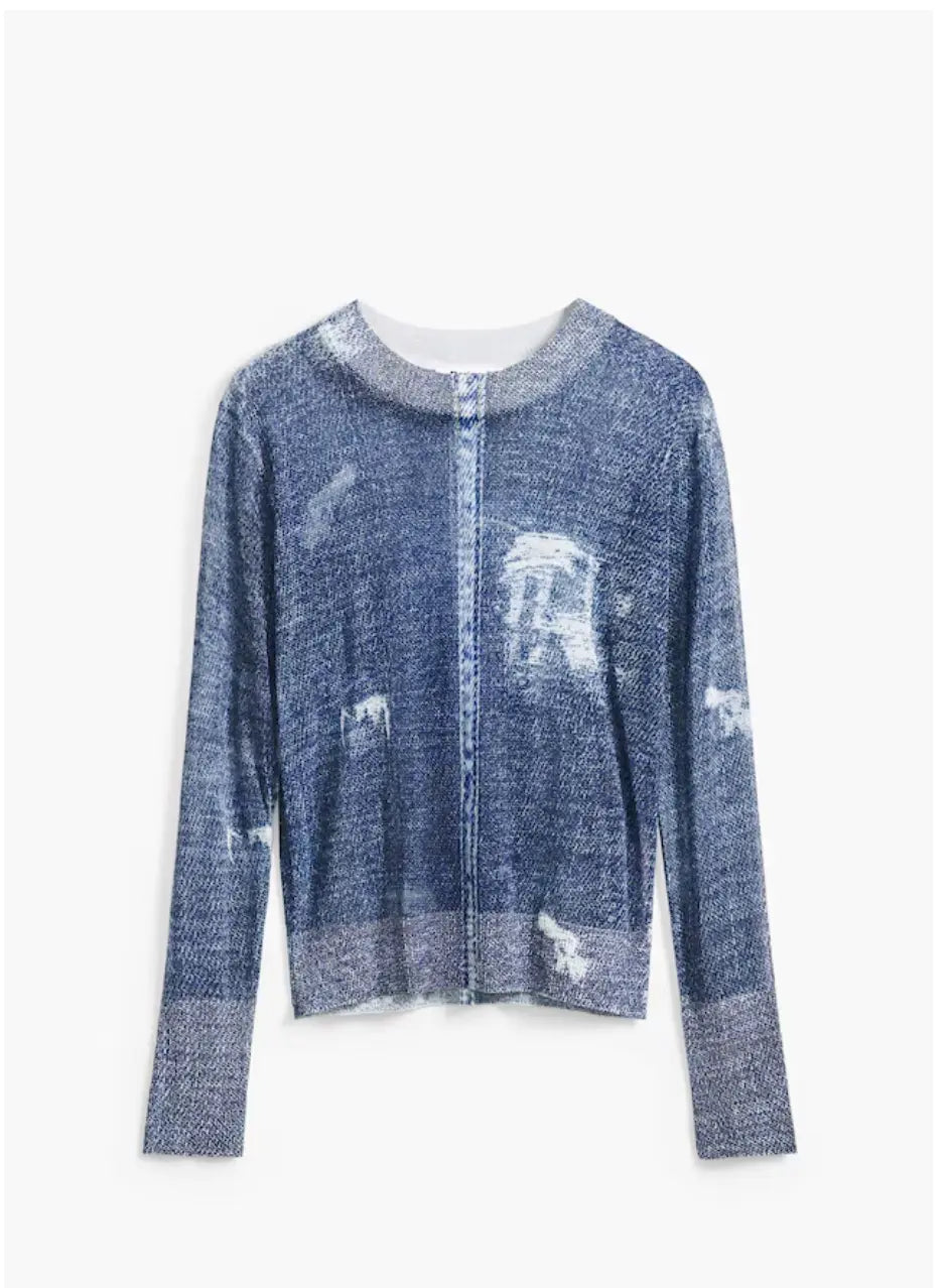 Desigual Women's Denim Print Sweater - JERS_DEMS - Unique Trompe l'Oeil Design Desigual