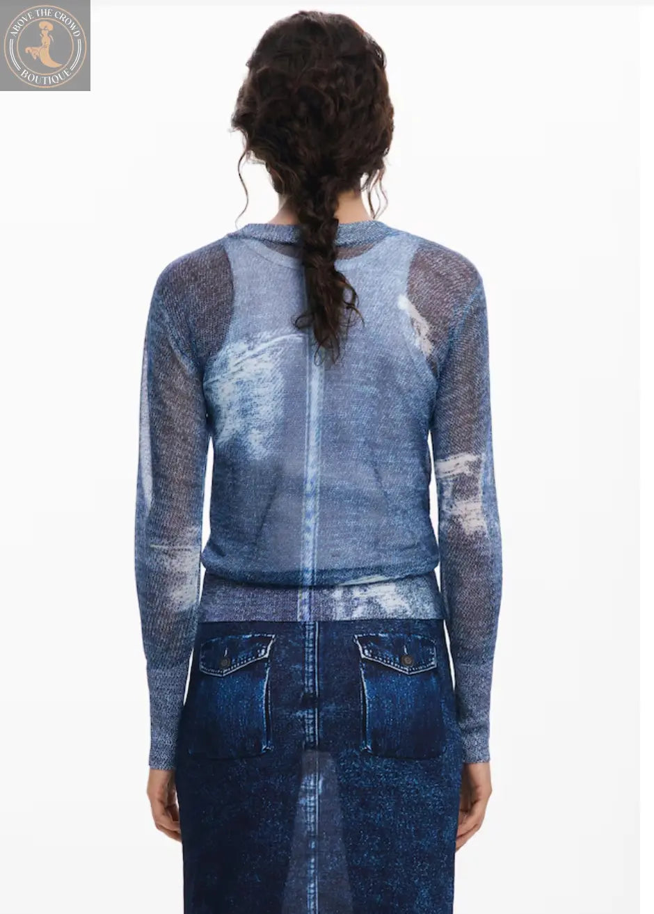 Desigual Women's Denim Print Sweater - JERS_DEMS - Unique Trompe l'Oeil Design Desigual