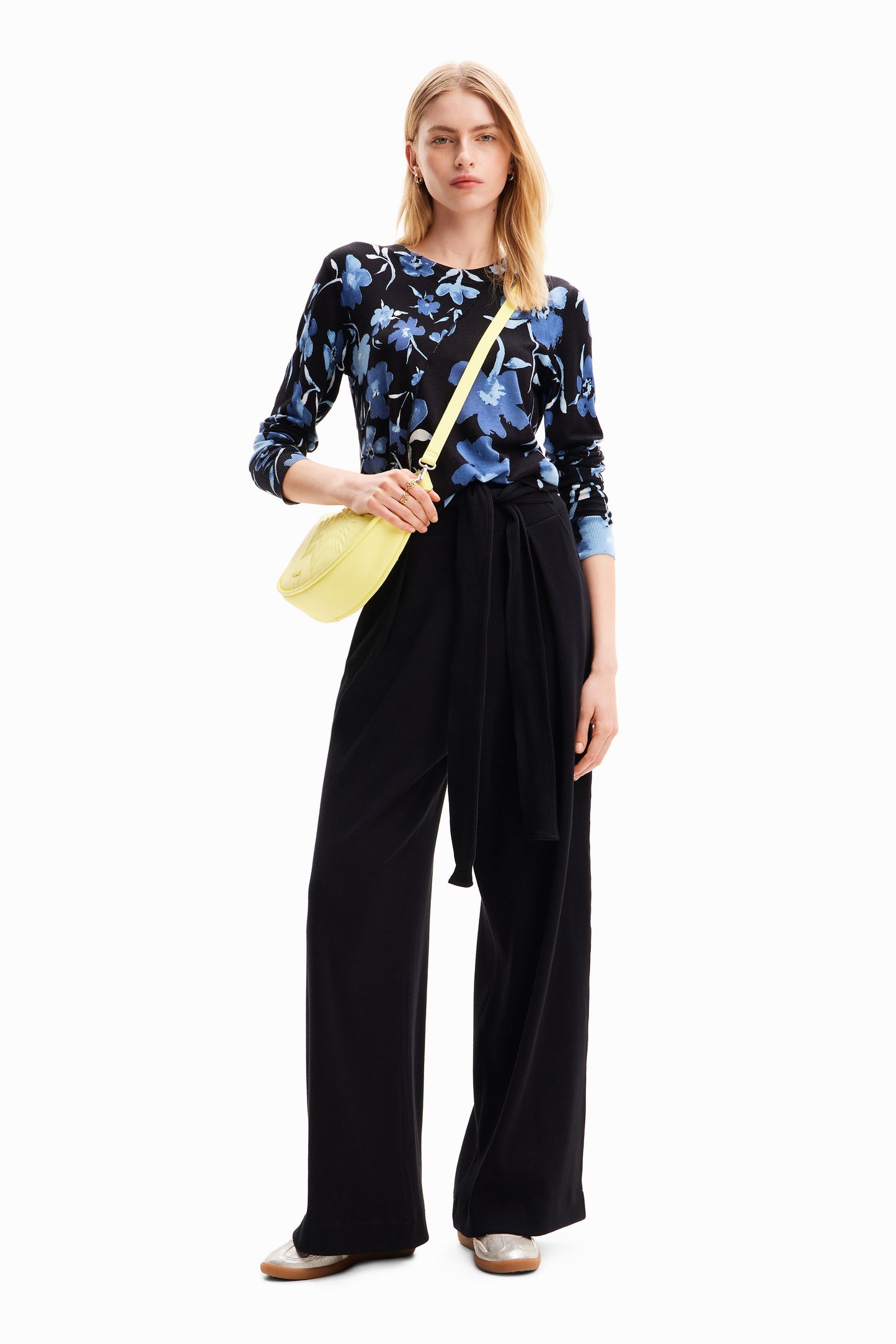 Desigual Women's Floral Pullover Sweater - Blue & Black - Relaxed Fit - Unique Style Desigual