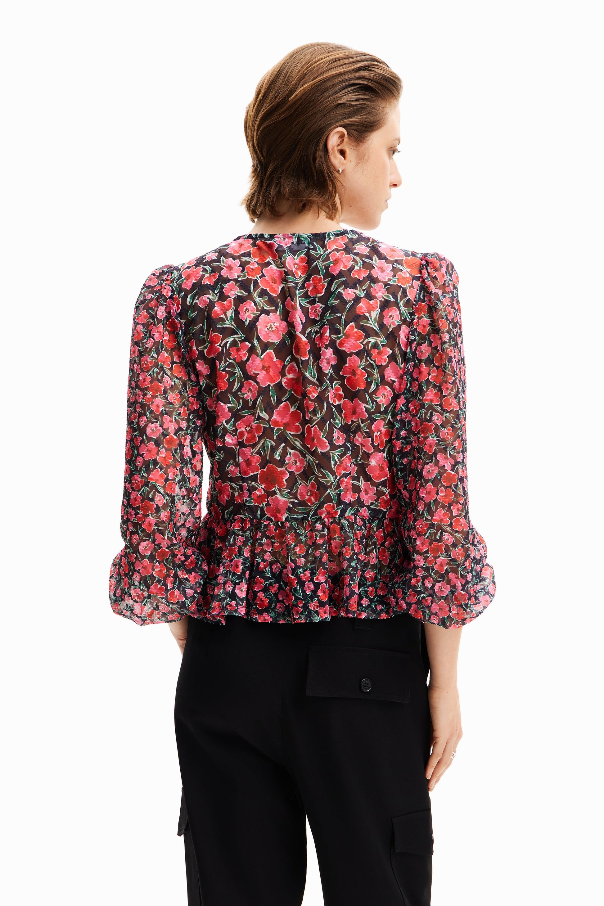 Desigual Women's Floral Woven Blouse - Long Sleeve, Unique European Style Desigual