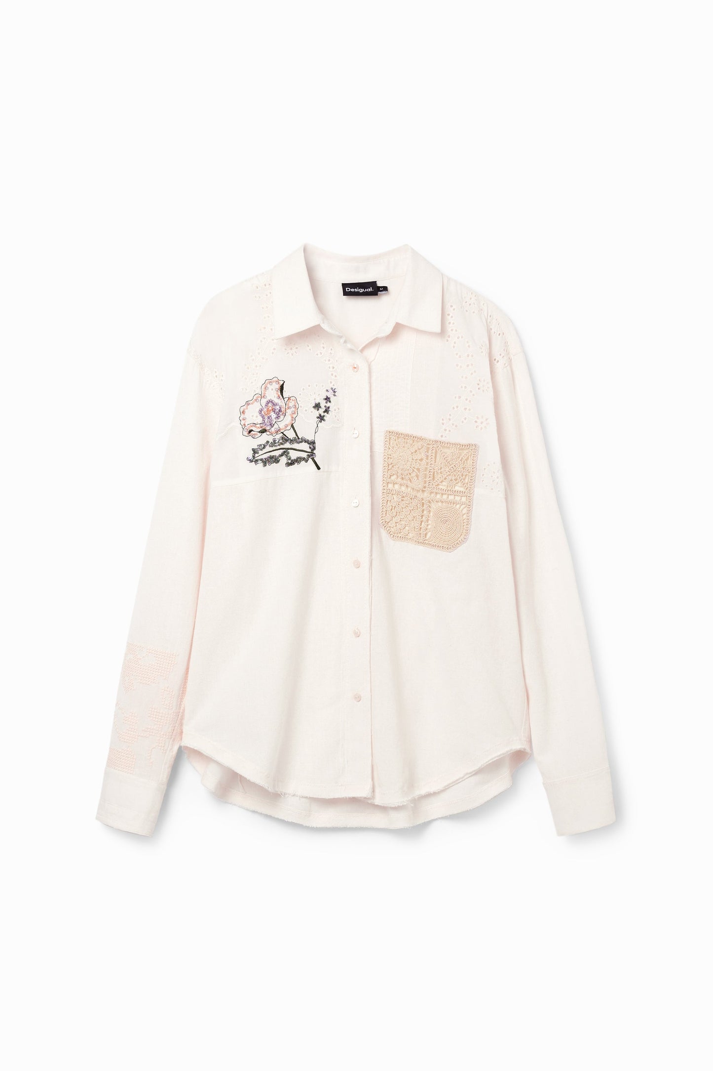 Desigual Women's Ivory Embroidered Shirt - Long Sleeve Woven Top Desigual