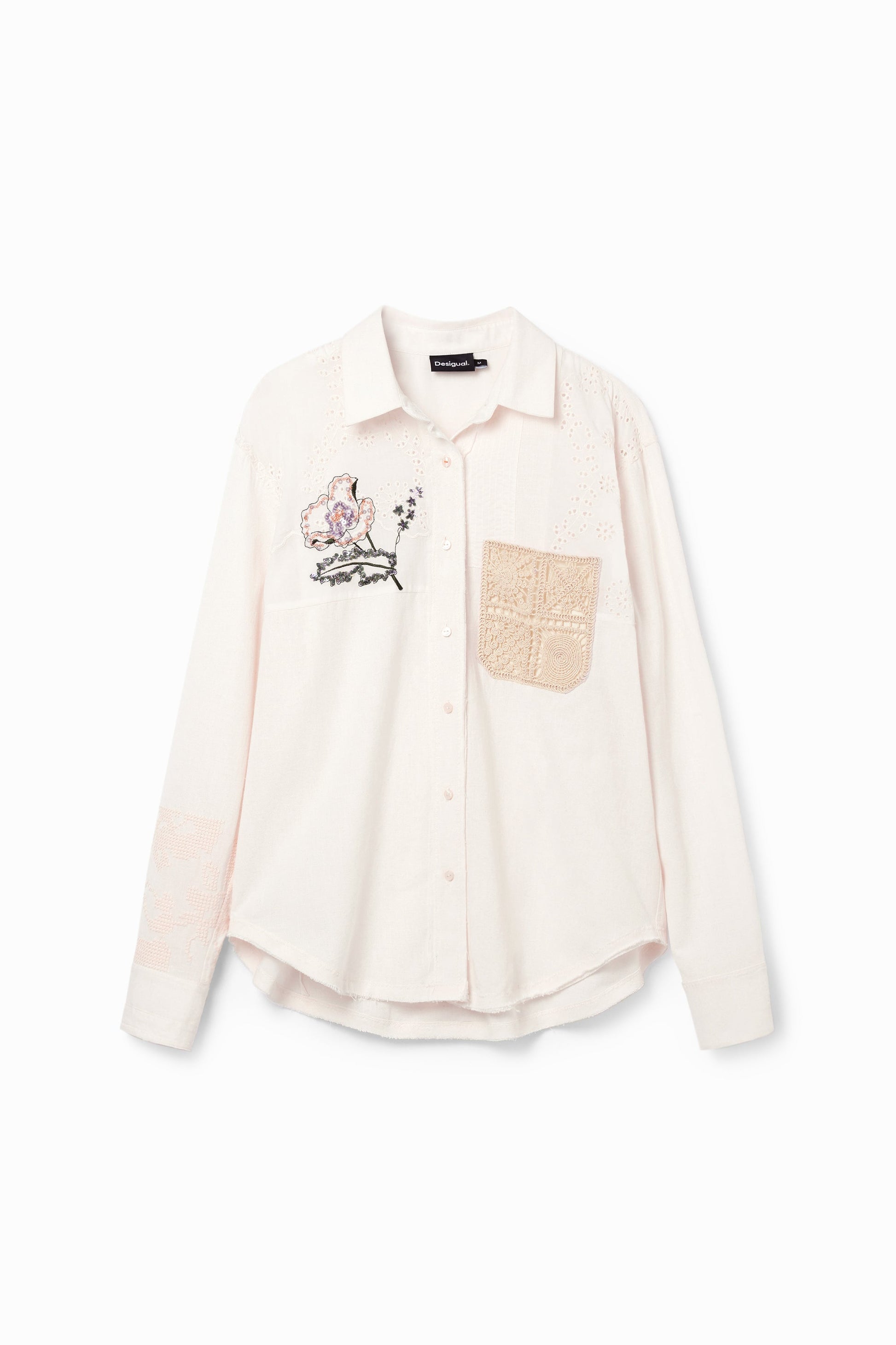 Desigual Women's Ivory Embroidered Shirt - Long Sleeve Woven Top Desigual