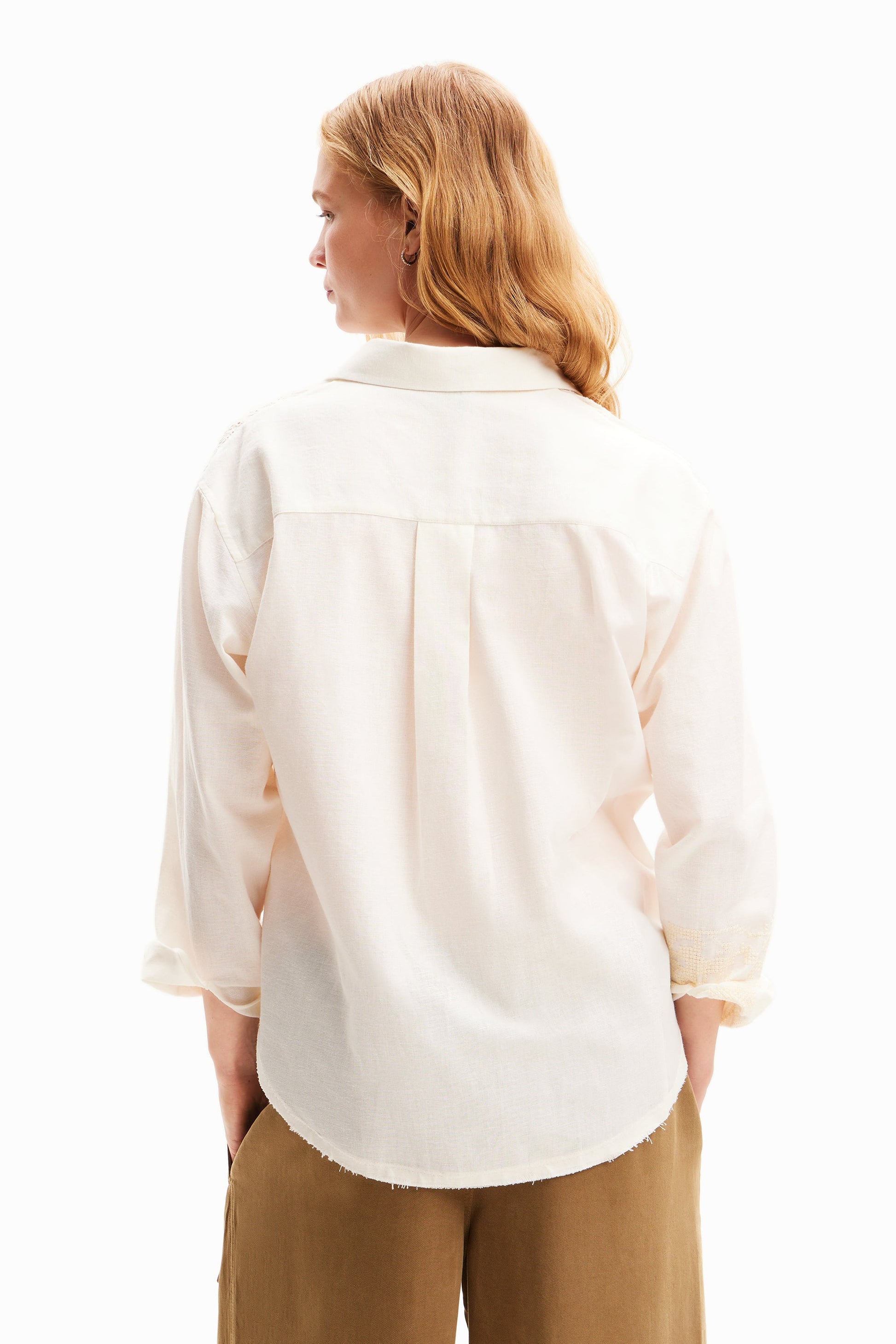 Desigual Women's Ivory Embroidered Shirt - Long Sleeve Woven Top Desigual