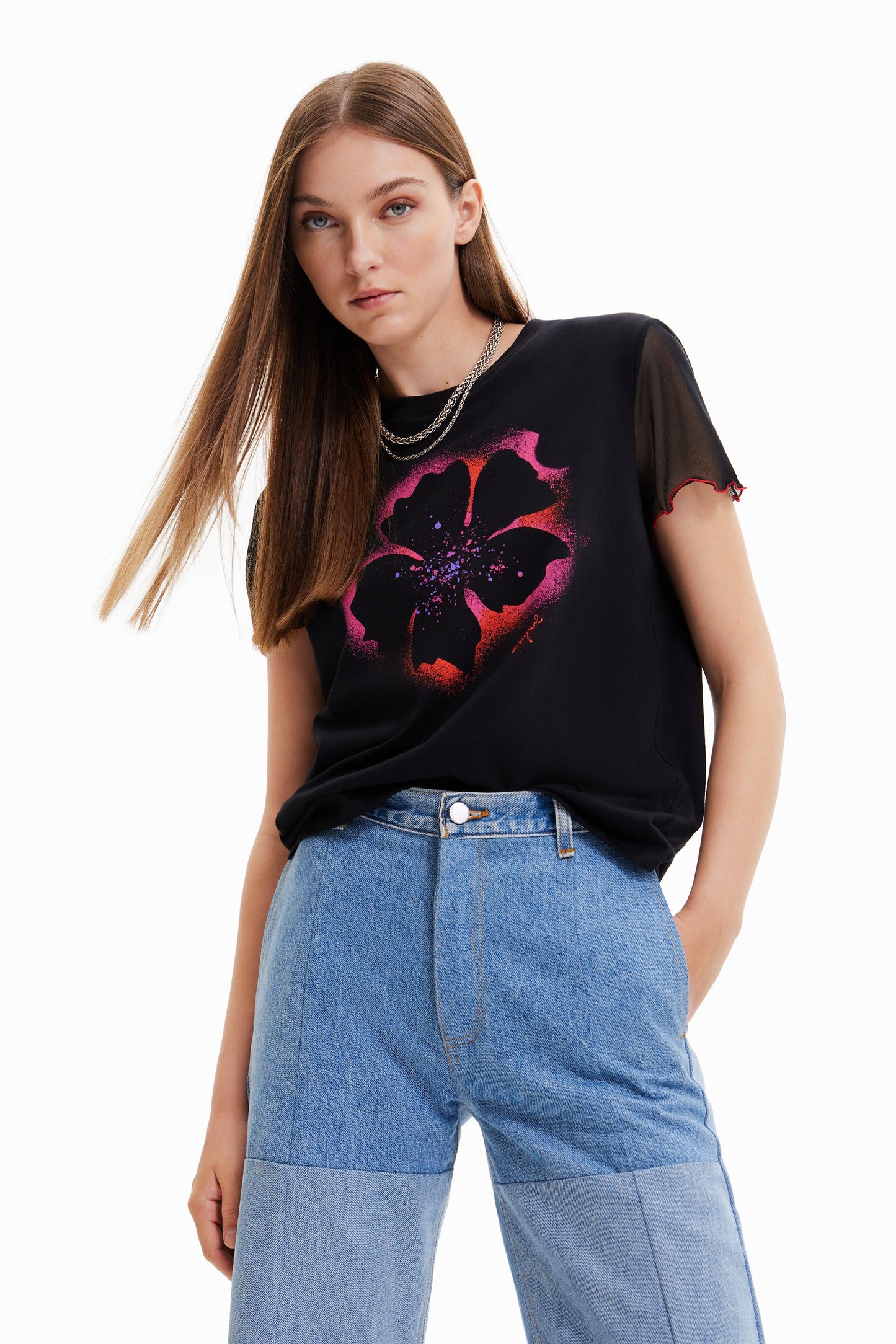 Desigual Women's Knit T-Shirt - Unique Print Short Sleeve Top - Express Your Style Desigual