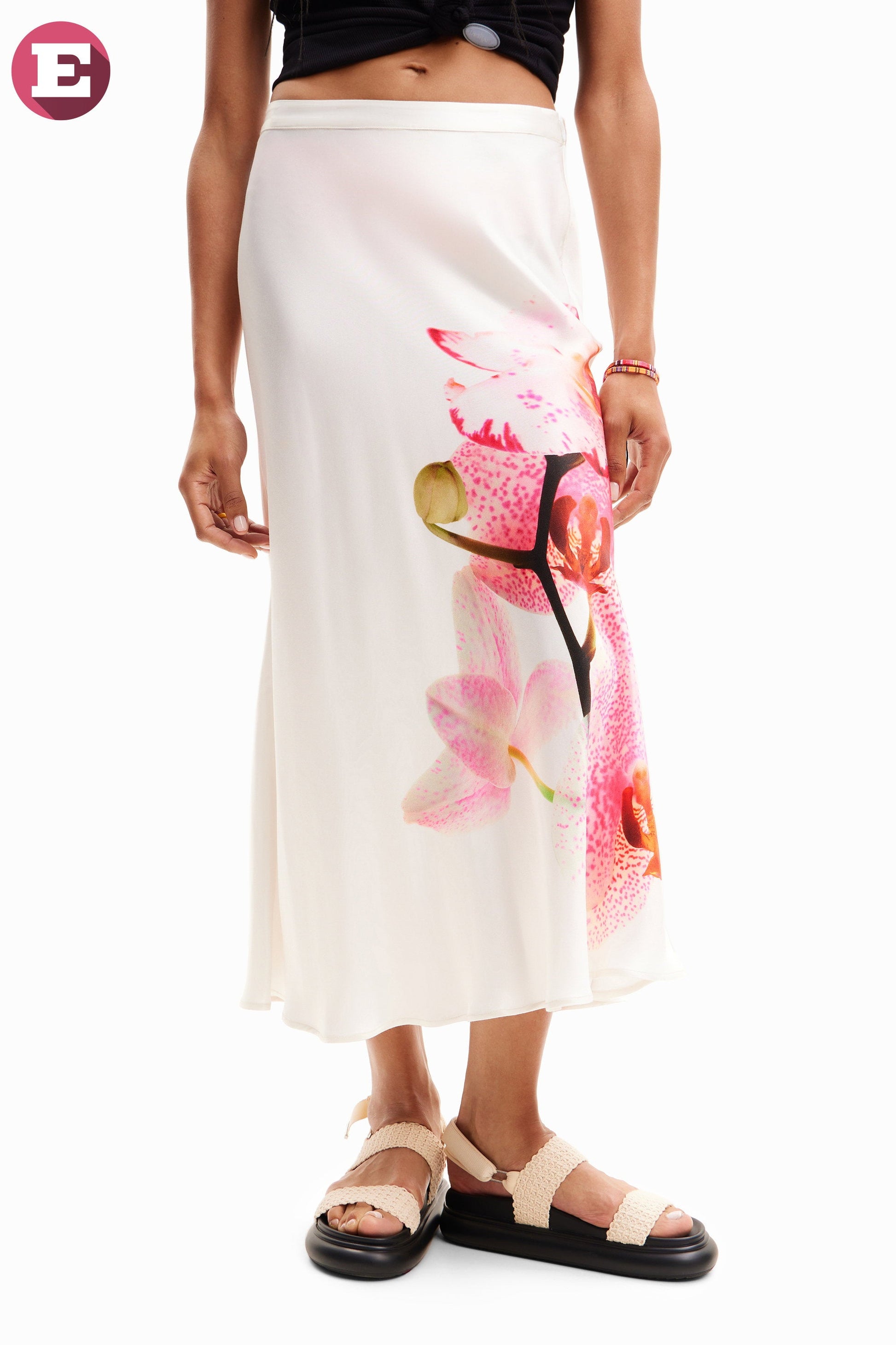 Desigual Women's Maxi Skirt - White Floral Print - Stylish & Flowing Desigual