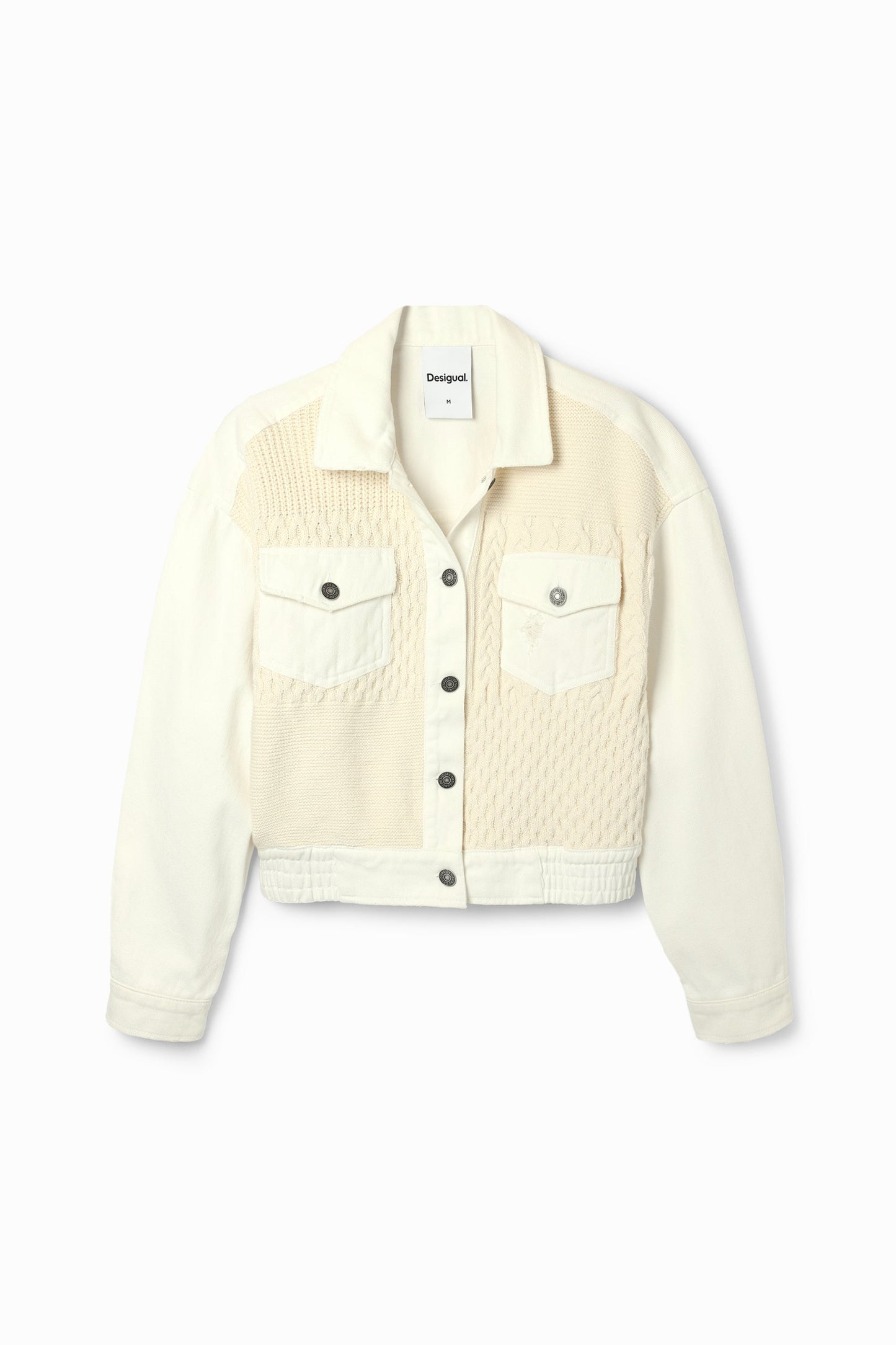 Desigual Women's Off-White Denim Tracker Jacket - Knitted Contrast, European Style Desigual