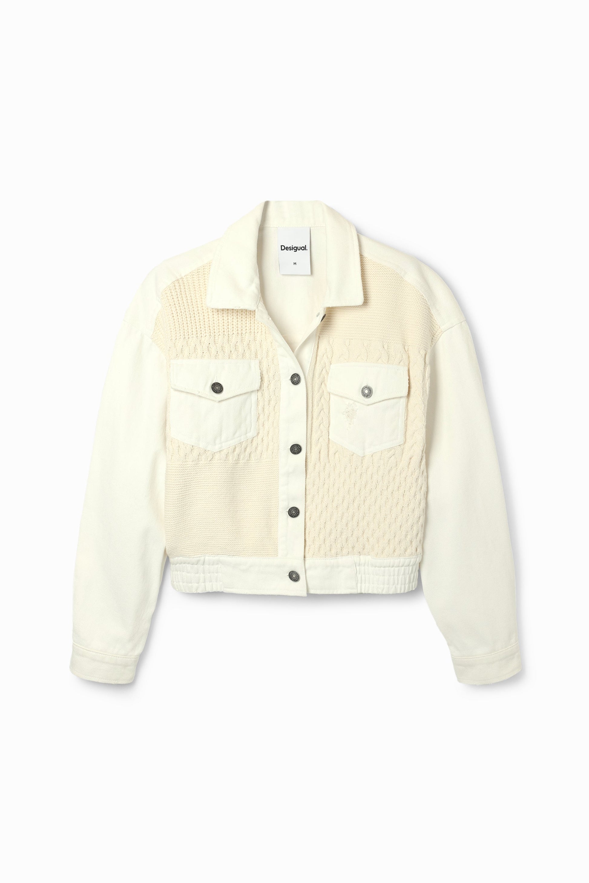 Desigual Women's Off-White Denim Tracker Jacket - Knitted Contrast, European Style Desigual