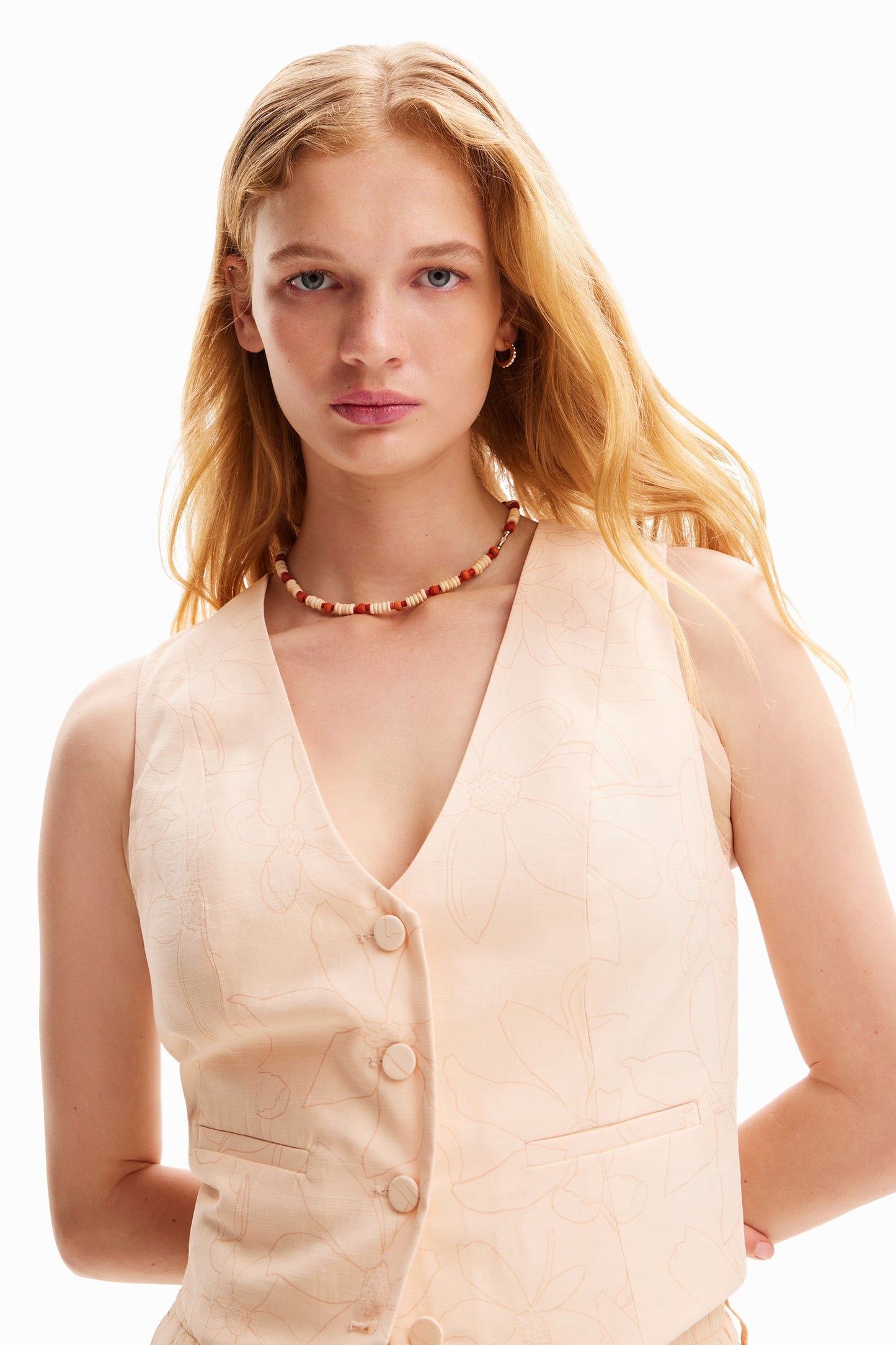 Desigual Women's Peach Floral Woven Vest - Stylish European Fashion Desigual