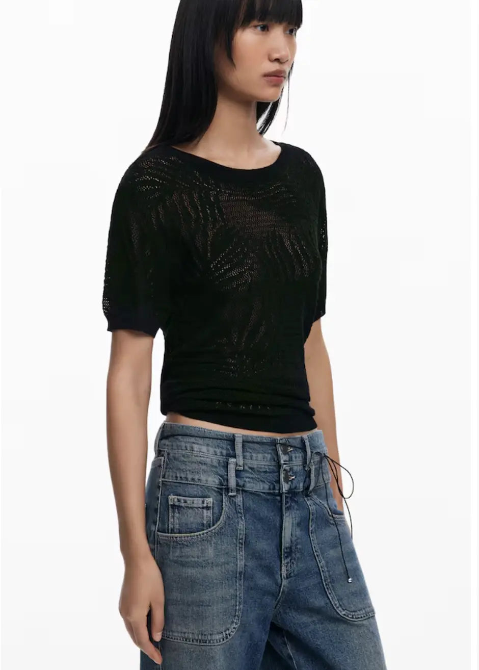 Desigual Women's Semi-Sheer Knit T-Shirt - Sacramento Collection - Unique European Style Desigual