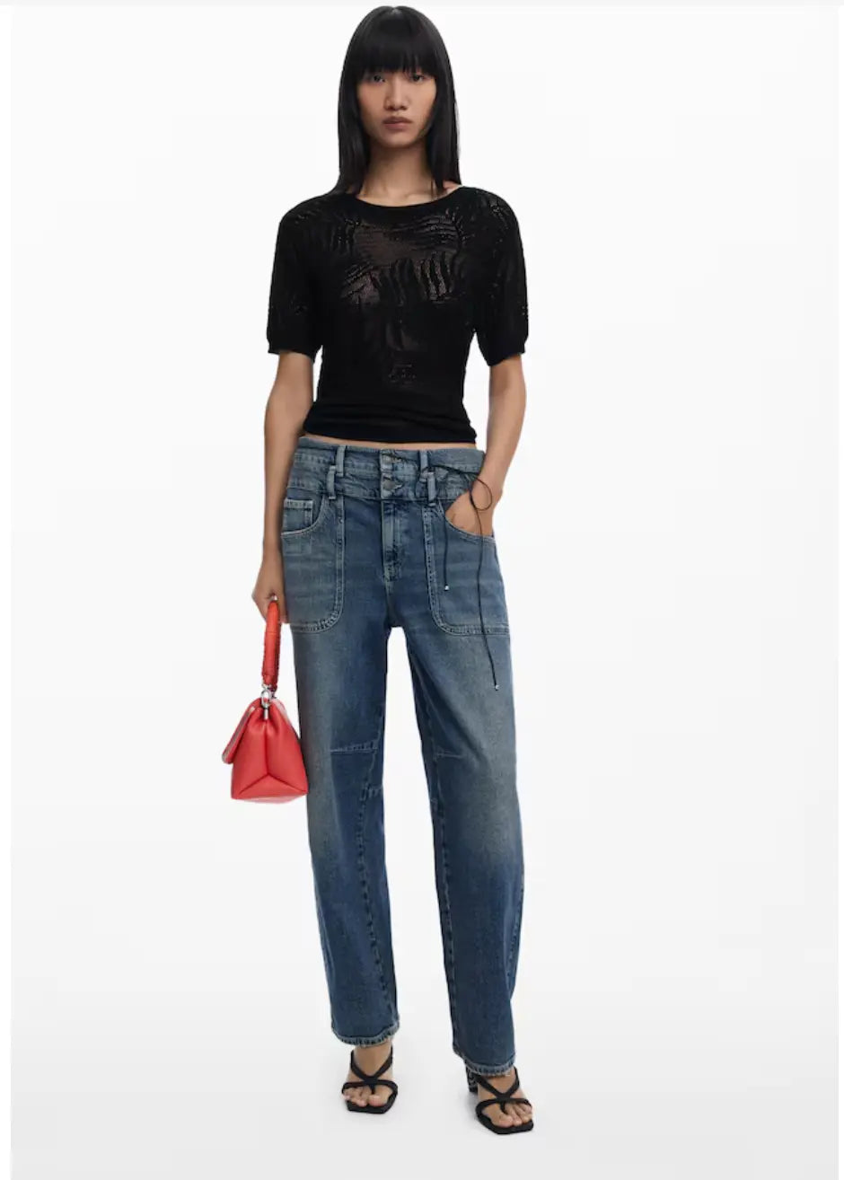 Desigual Women's Semi-Sheer Knit T-Shirt - Sacramento Collection - Unique European Style Desigual