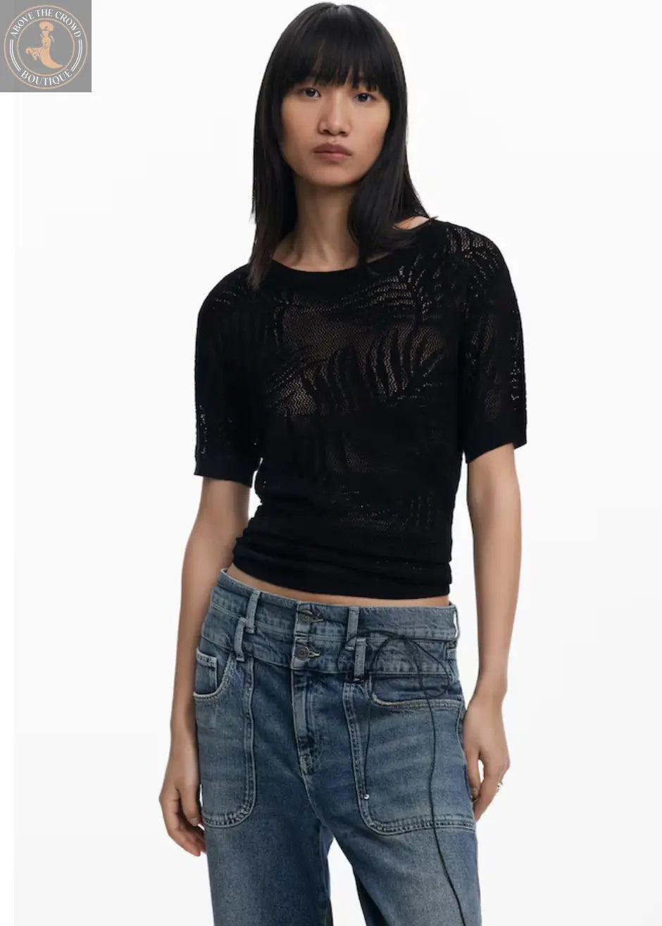 Desigual Women's Semi-Sheer Knit T-Shirt - Sacramento Collection - Unique European Style Desigual