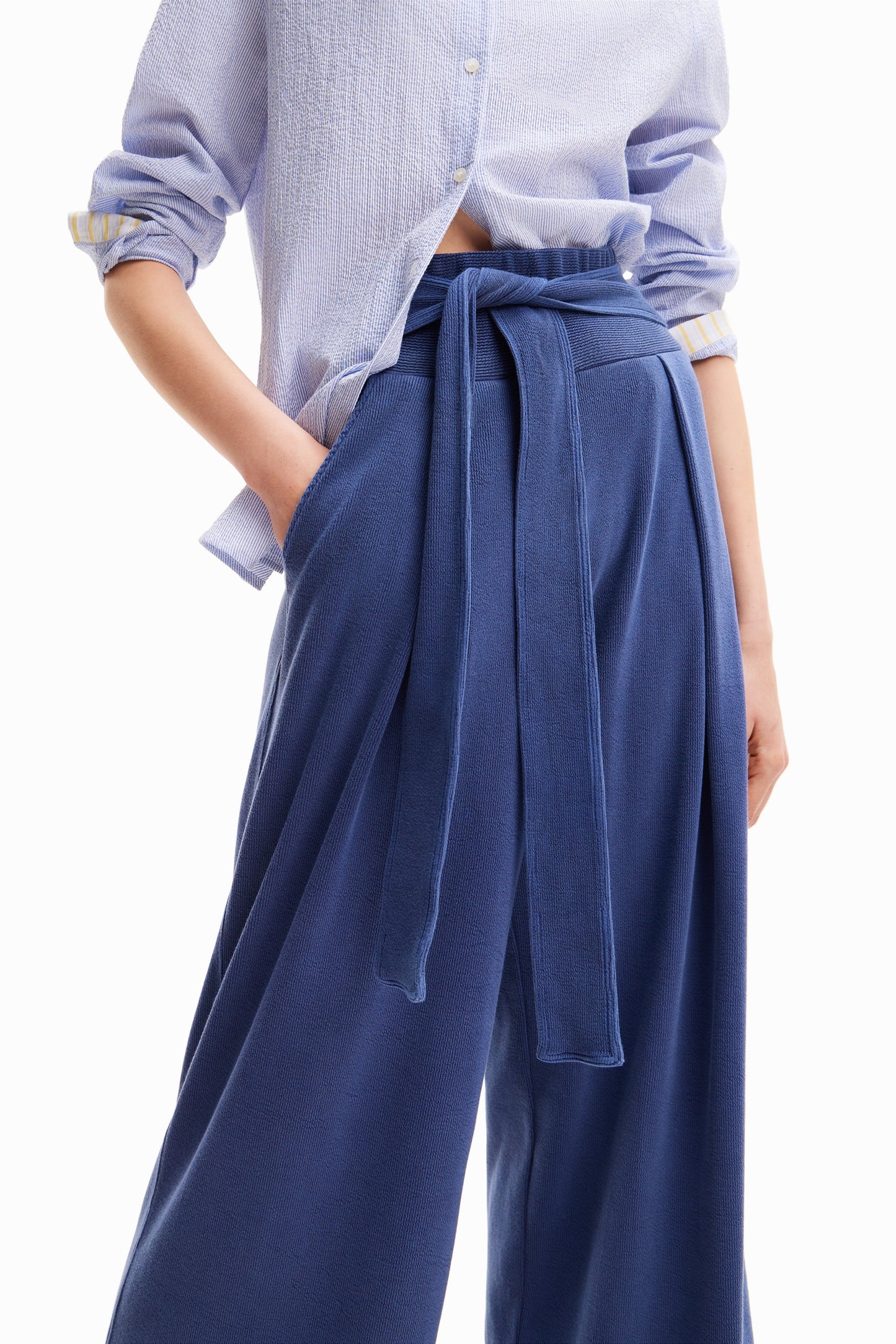 Desigual Women's Tomy Ribbed Knit Wide Leg Pants - High Waisted European Style Desigual