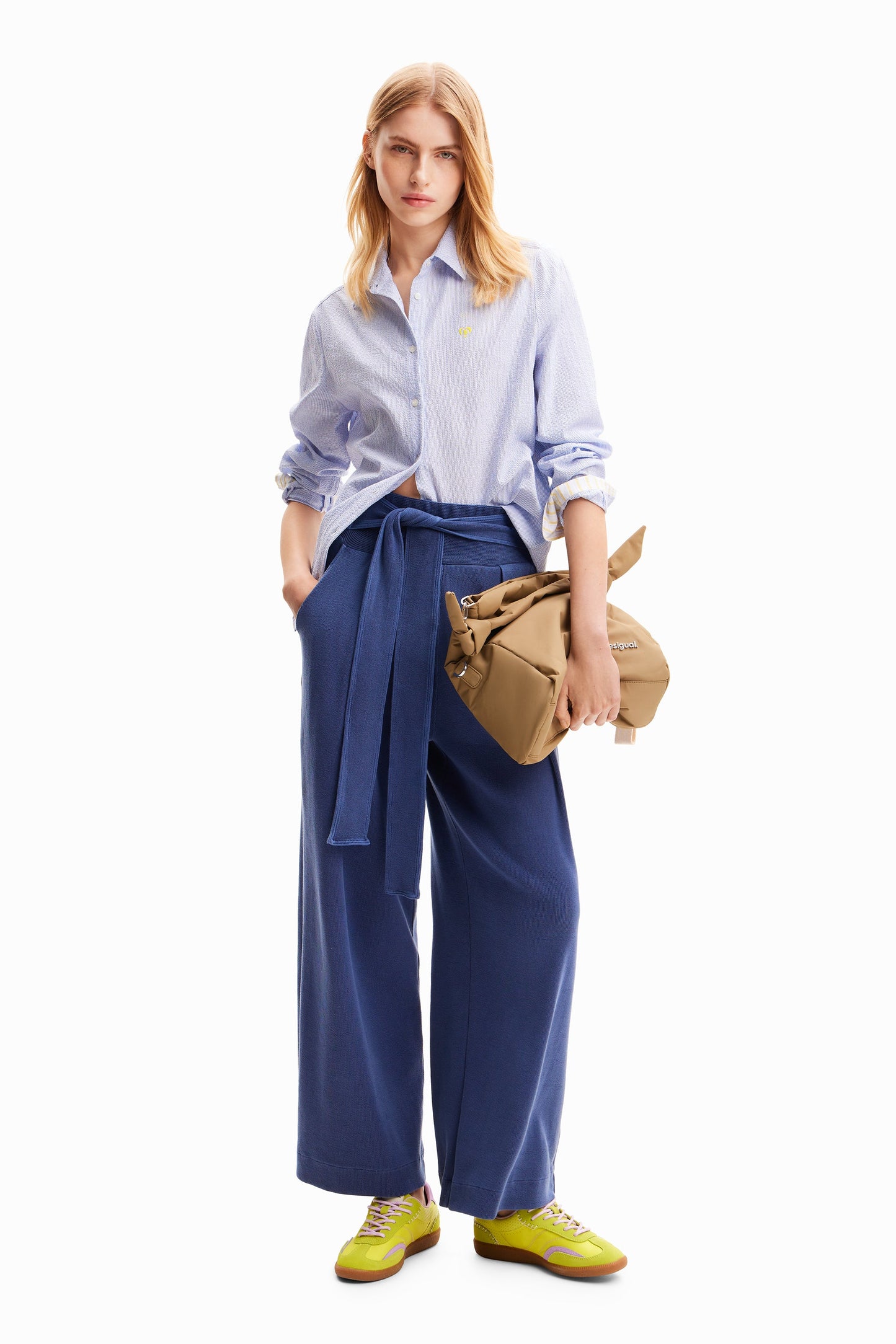 Desigual Women's Tomy Ribbed Knit Wide Leg Pants - High Waisted European Style Desigual