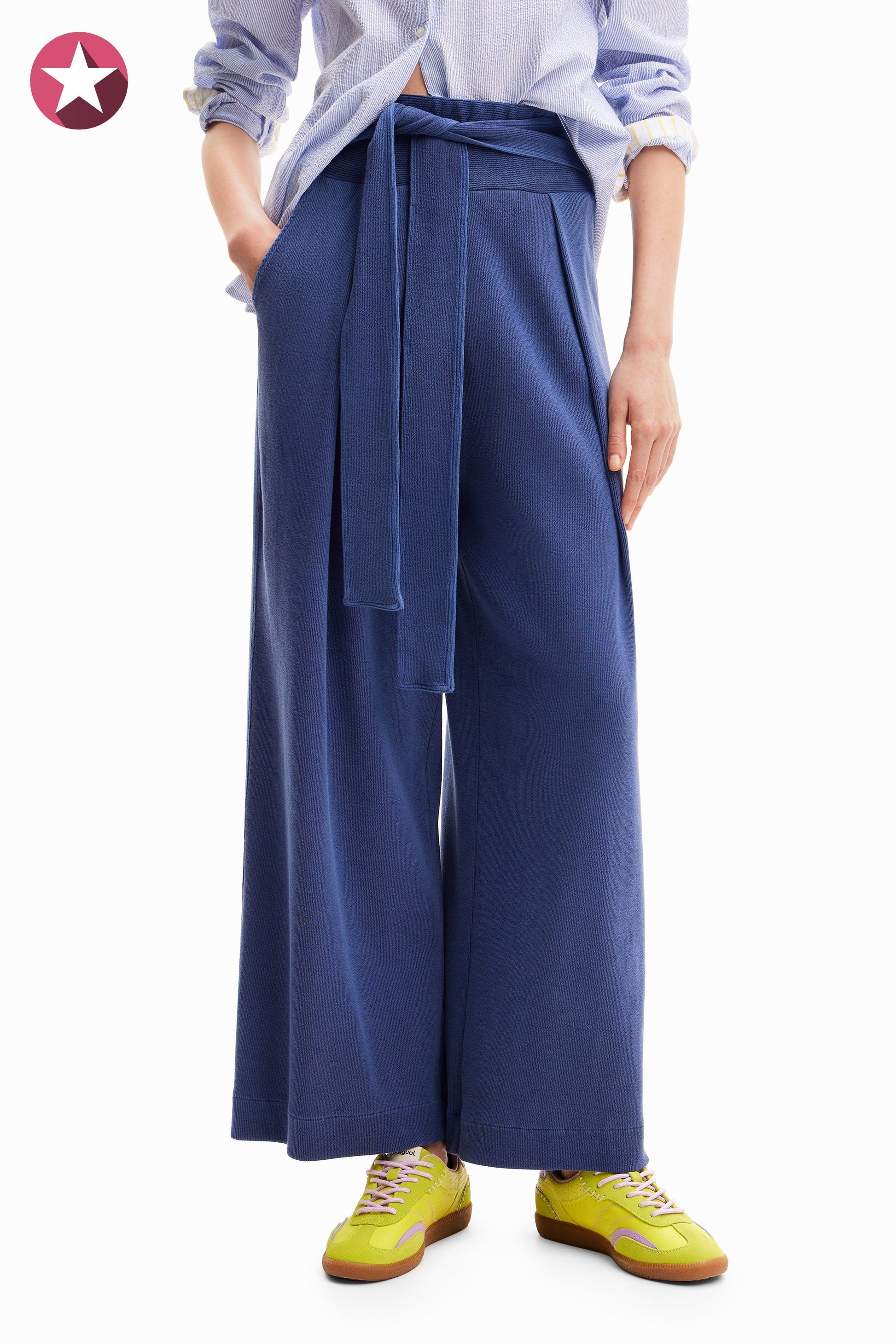 Desigual Women's Tomy Ribbed Knit Wide Leg Pants - High Waisted European Style Desigual