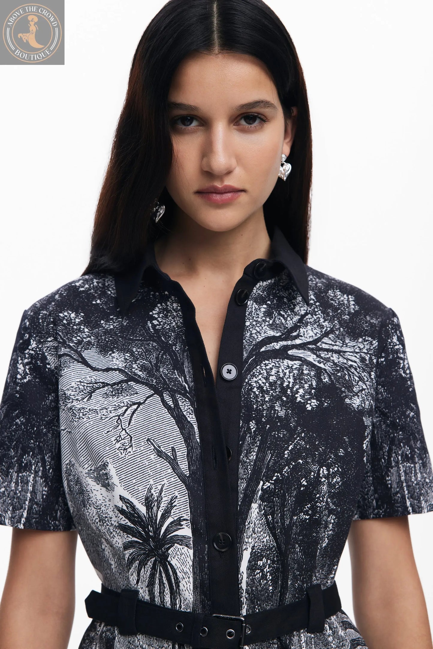 Desigual Women's Tropic Lithography Shirt Dress - Monochrome Print Mini Dress Desigual