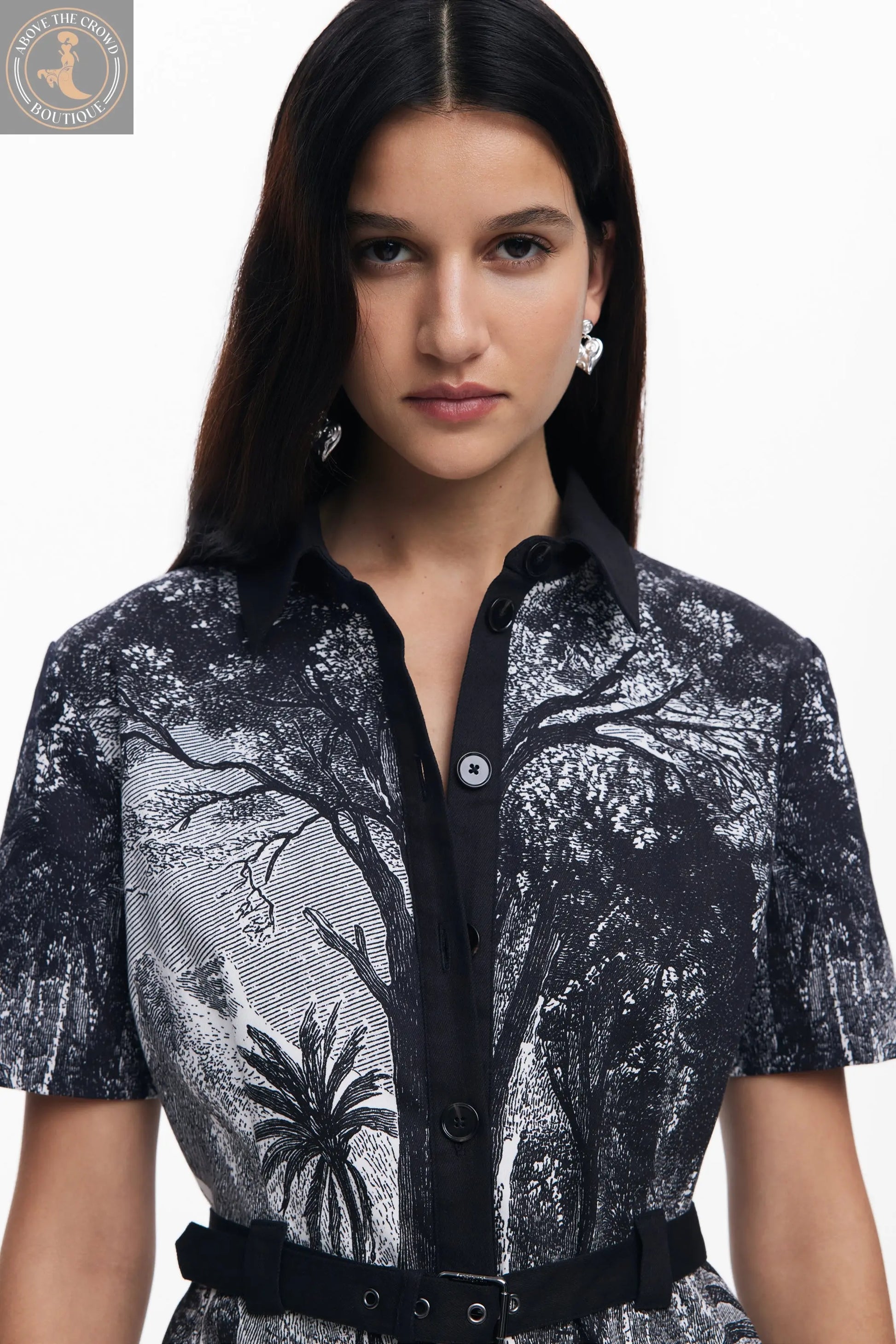 Desigual Women's Tropic Lithography Shirt Dress - Monochrome Print Mini Dress Desigual