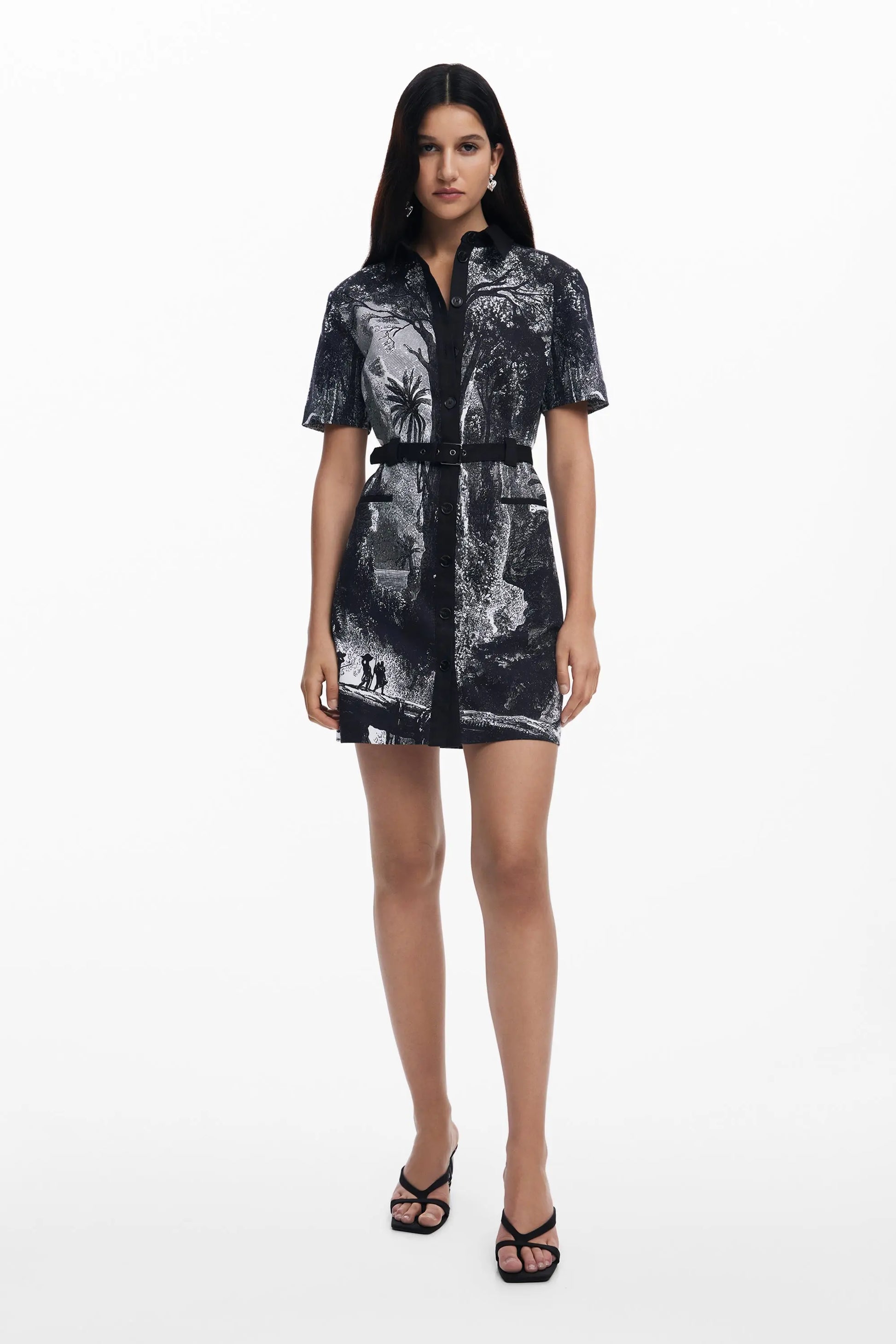 Desigual Women's Tropic Lithography Shirt Dress - Monochrome Print Mini Dress Desigual
