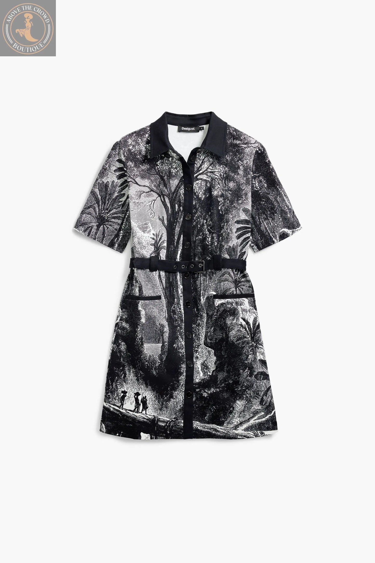 Desigual Women's Tropic Lithography Shirt Dress - Monochrome Print Mini Dress Desigual