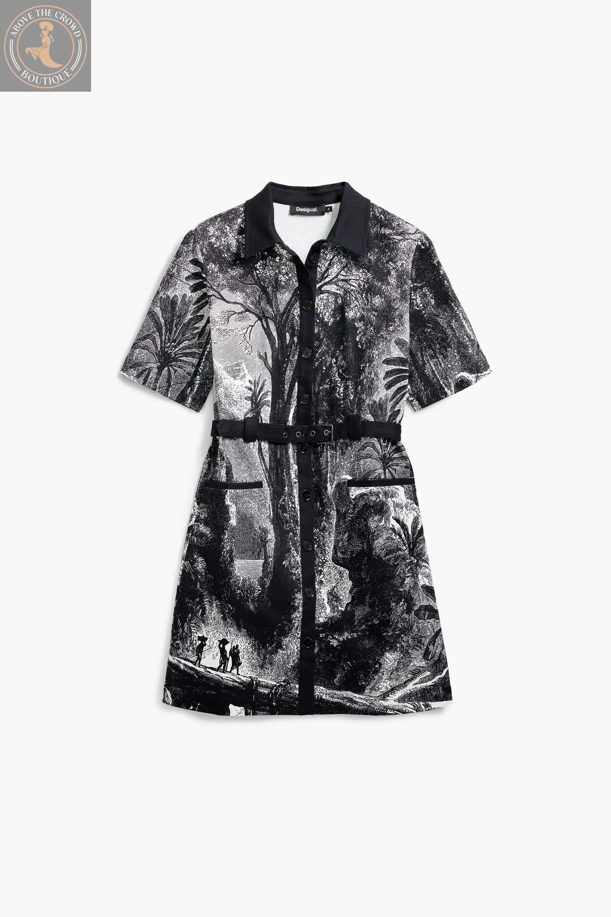 Desigual Women's Tropic Lithography Shirt Dress - Monochrome Print Mini Dress Desigual