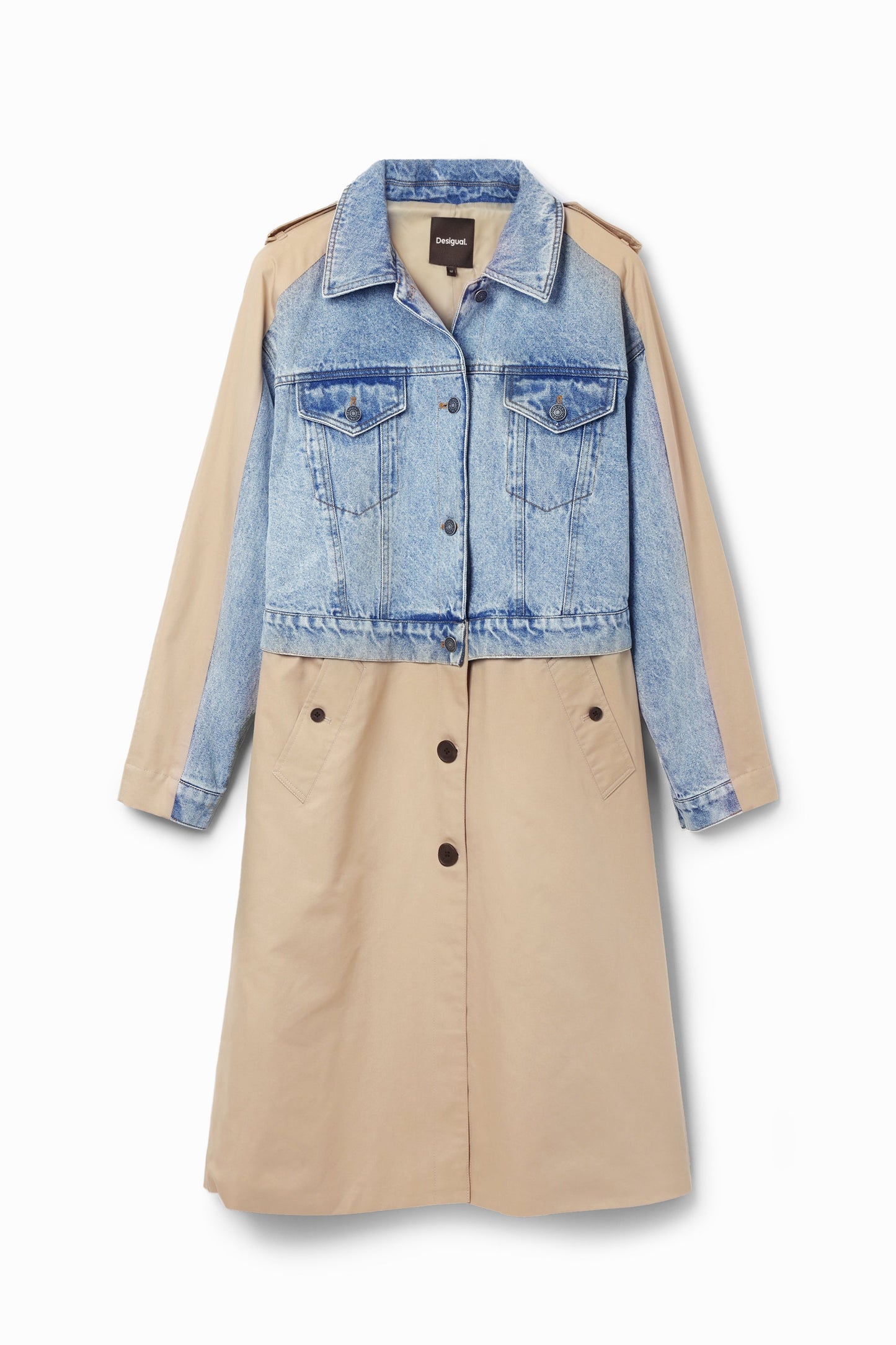 Desigual Women's Two-Tone Denim & Beige Woven Trench Coat - Unique European Style Desigual