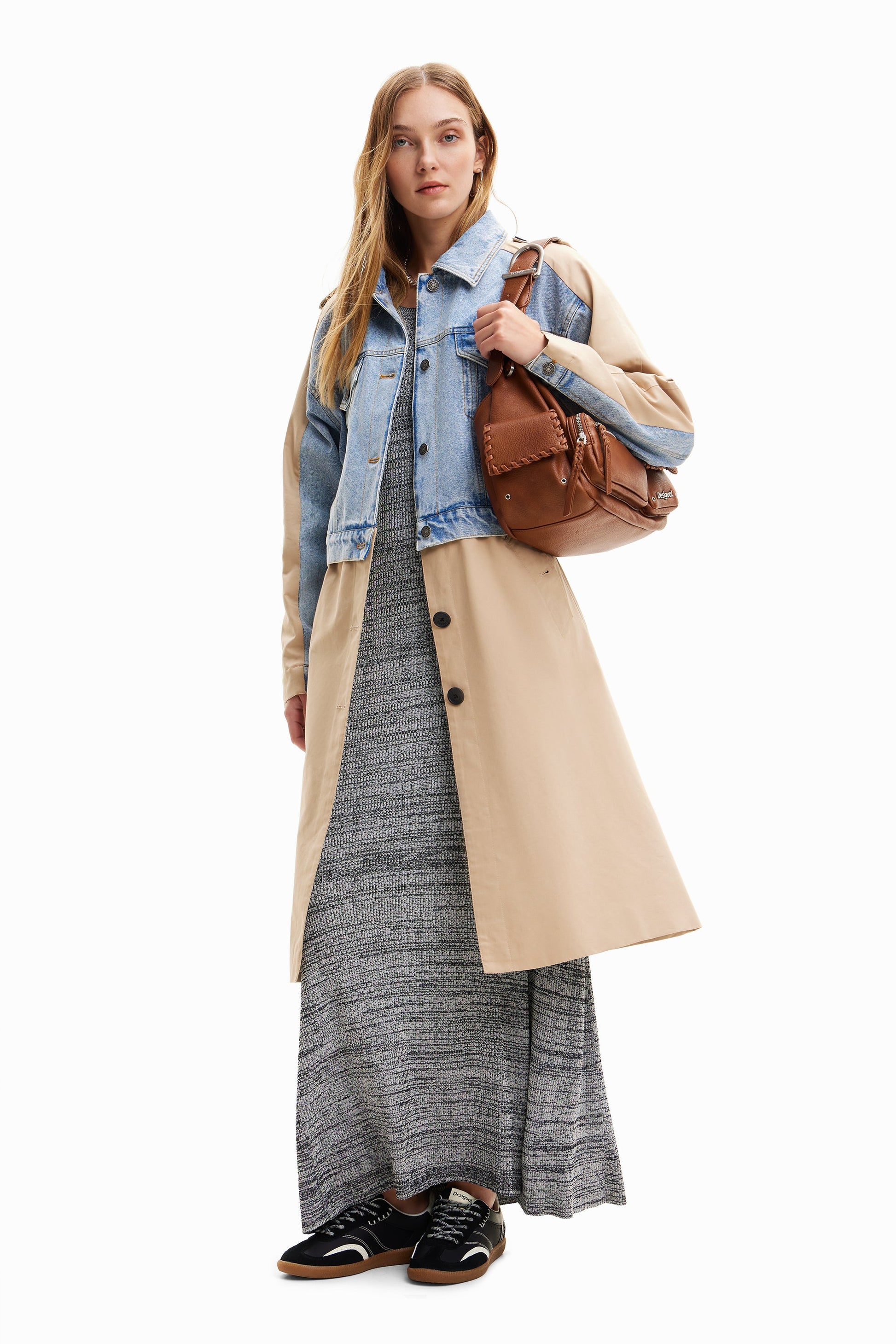 Desigual Women's Two-Tone Denim & Beige Woven Trench Coat - Unique European Style Desigual