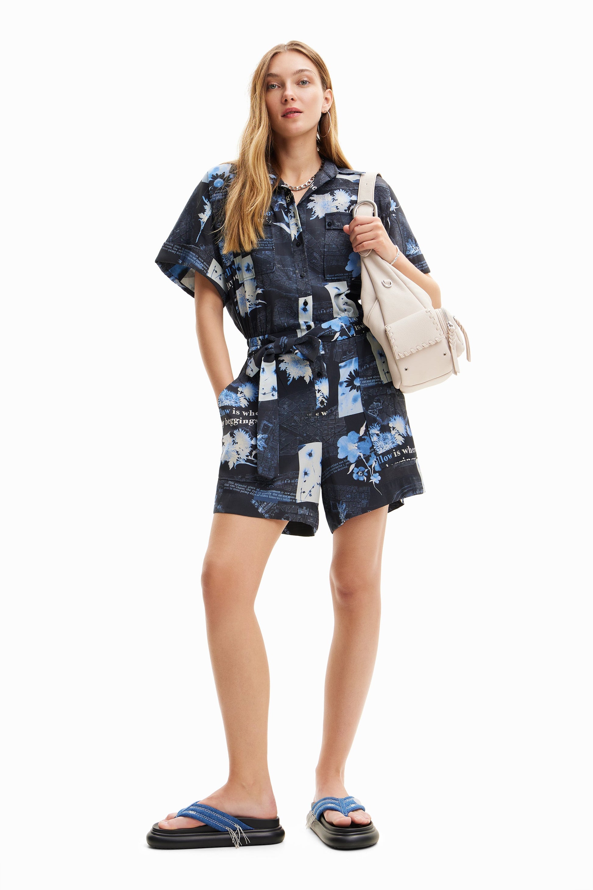 Desigual Women's Woven Botanical Print Overall - Unique European Style Desigual