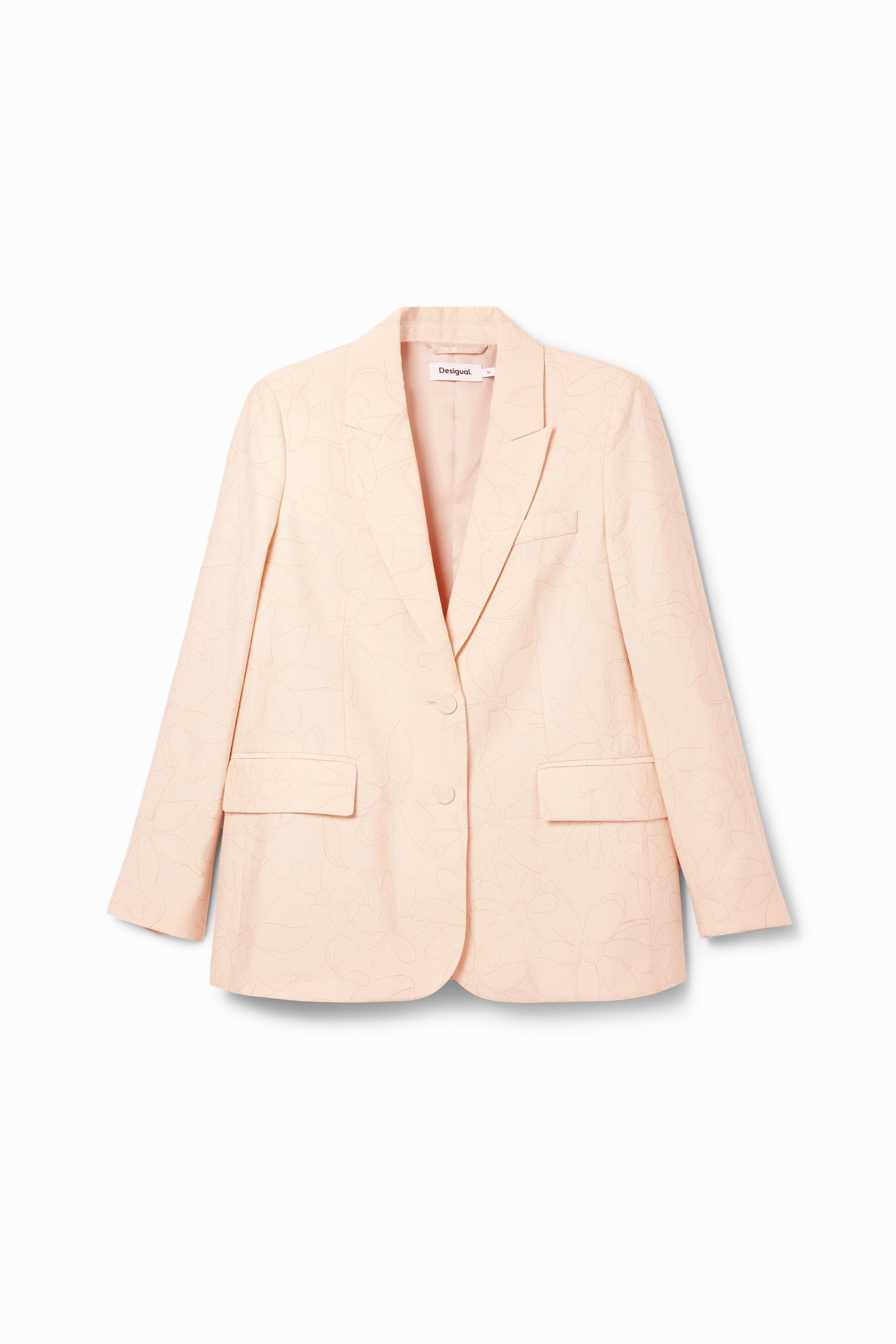 Desigual Women's Woven Floral Blazer - Light Peach, Oversized Fit - Elevate Your Style Above The Crowd Desigual