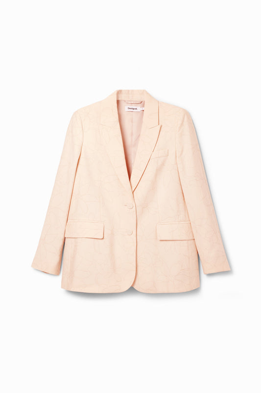 Desigual Women's Woven Floral Blazer - Light Peach, Oversized Fit - Elevate Your Style Above The Crowd Desigual