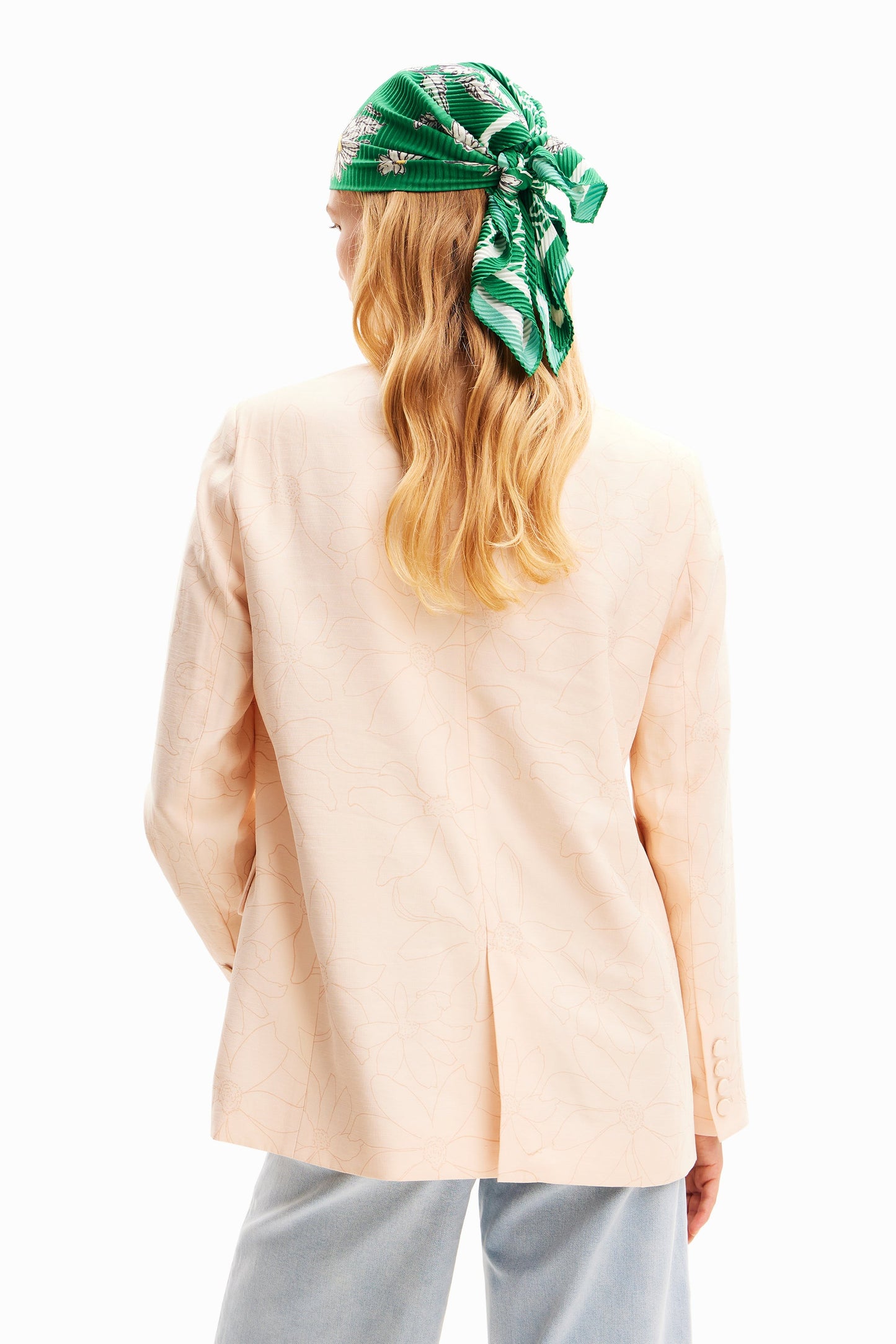 Desigual Women's Woven Floral Blazer - Light Peach, Oversized Fit - Elevate Your Style Above The Crowd Desigual