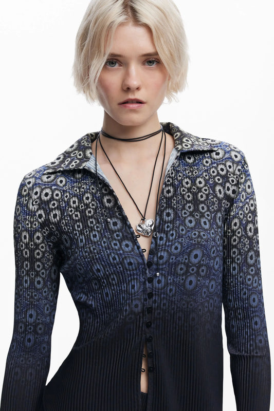 Desigual Women's 'Celulas Lacroix' Print Shirt - Unique Cellular Design, Slim Fit Desigual