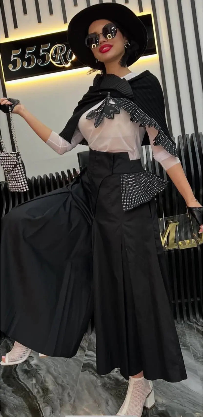 Elegant Black Pants with Pleats & Embellishments Bize