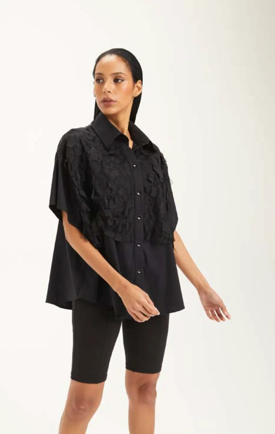 Embroidered Black Oversized Shirt - H-4 - Modern Streetwear Top H-4