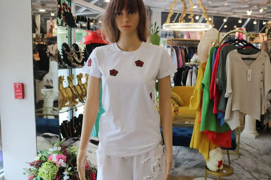 Embroidered Floral Tee - Chic European Style | Above The Crowd Boutique Zanardi Fashion