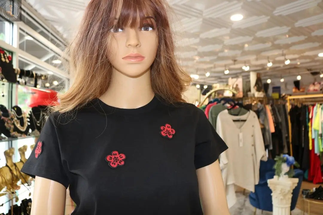 Embroidered Floral Tee - Chic European Style | Above The Crowd Boutique Zanardi Fashion