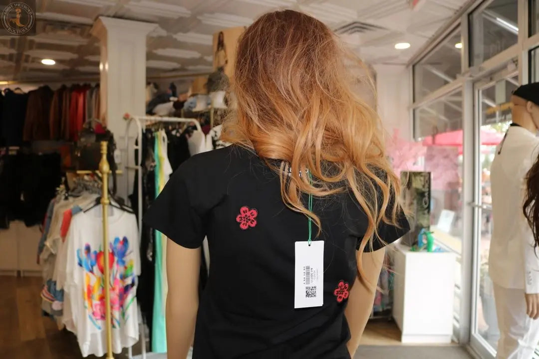 Embroidered Floral Tee - Chic European Style | Above The Crowd Boutique Zanardi Fashion