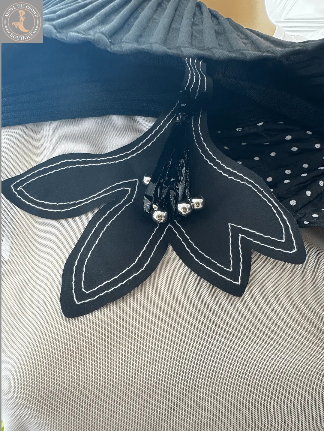 European Curated Black Ribbed Cloak with Floral Accent – Elevate Your Unique Style Bize