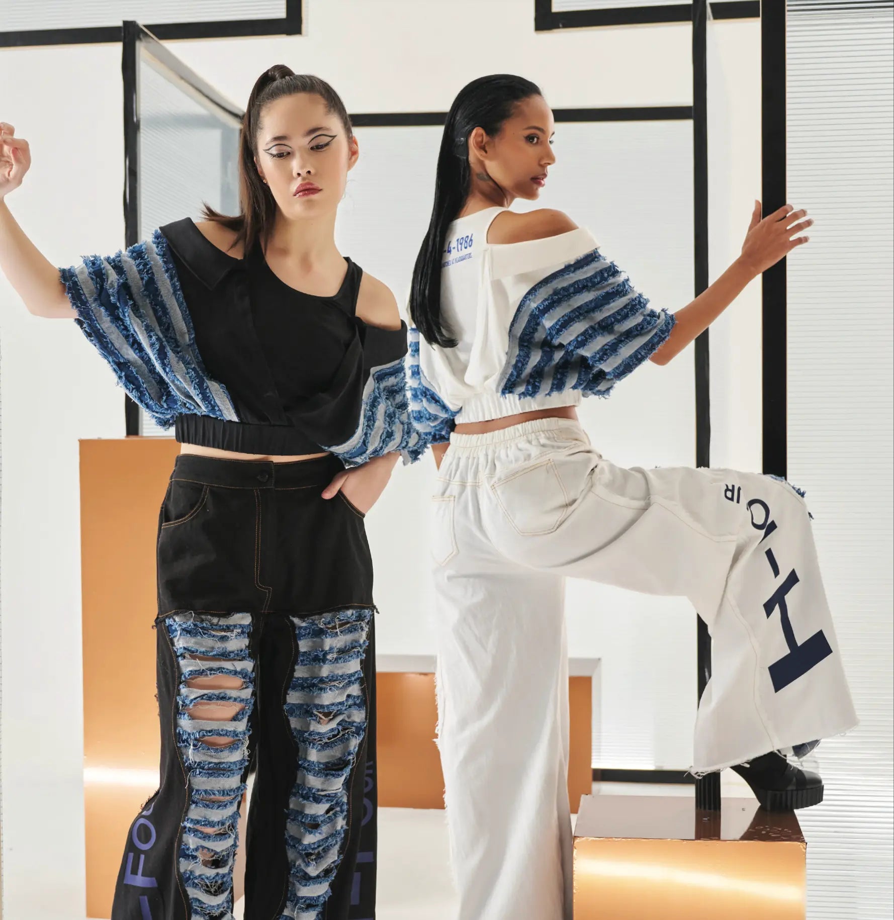 European Denim Crop Top: Standout Ripped Jeans & Crop Top Set H-4