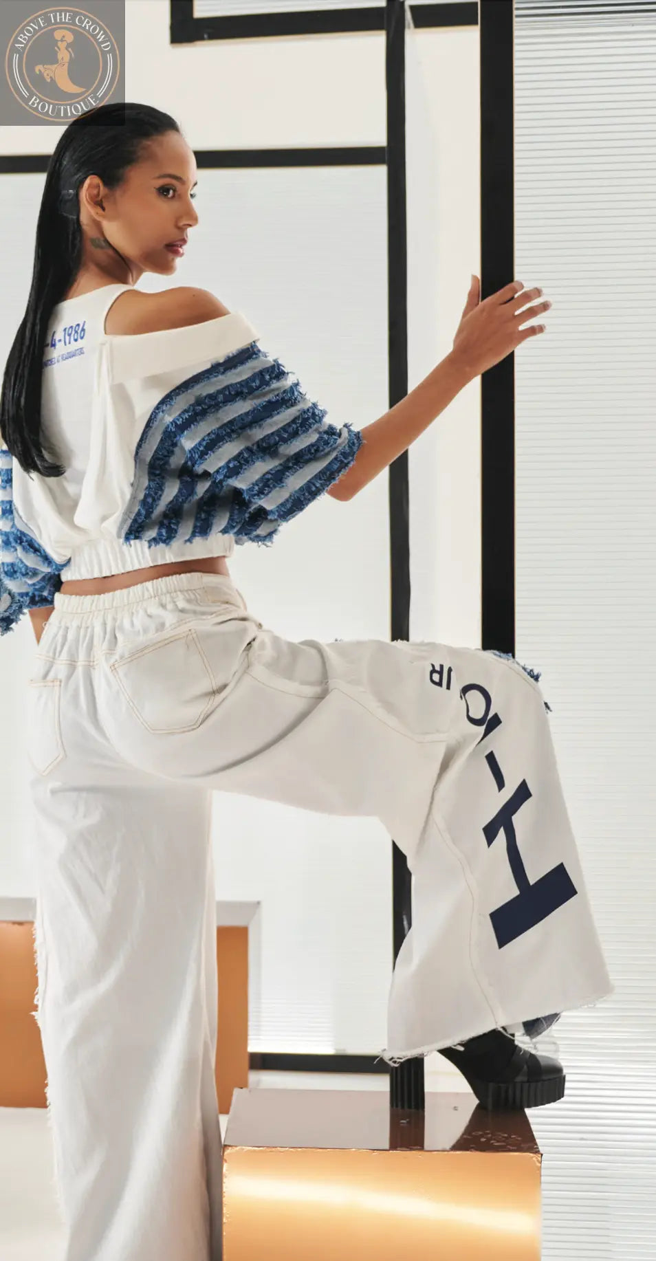 European Denim Crop Top: Standout Ripped Jeans & Crop Top Set H-4