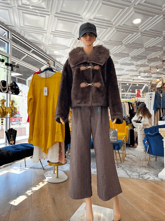 European Faux Fur Jacket: Double-Breasted Style Karma