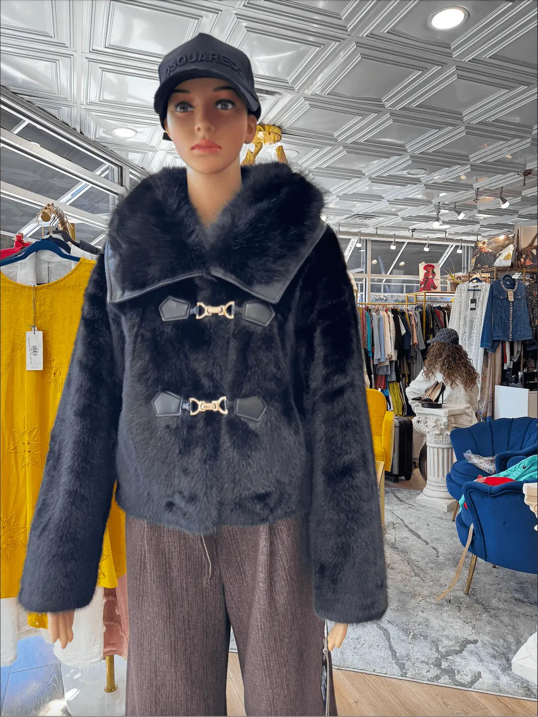 European Faux Fur Jacket: Double-Breasted Style Karma