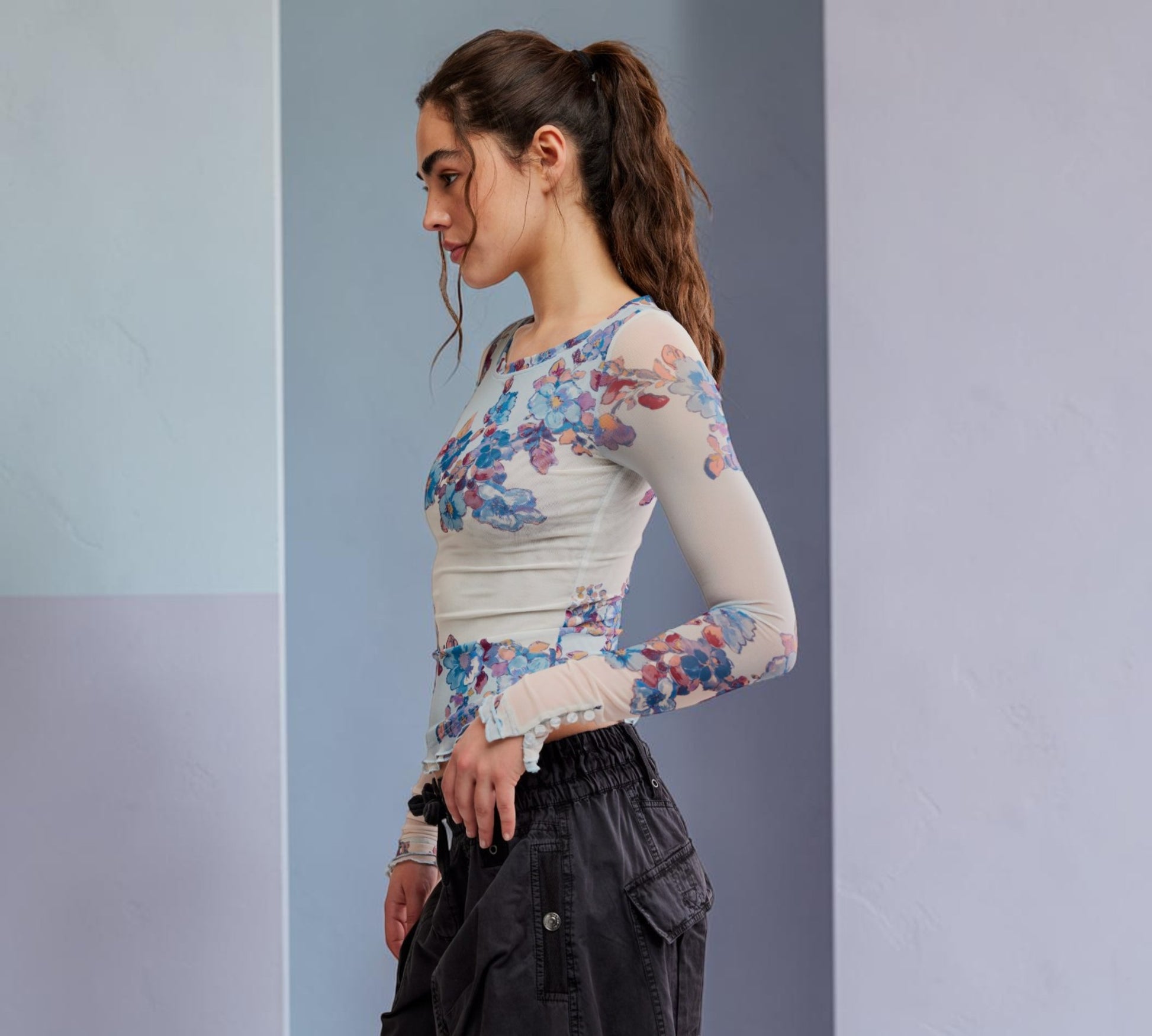 Floral Mesh Long Sleeve Top-Above the Crowd Boutique