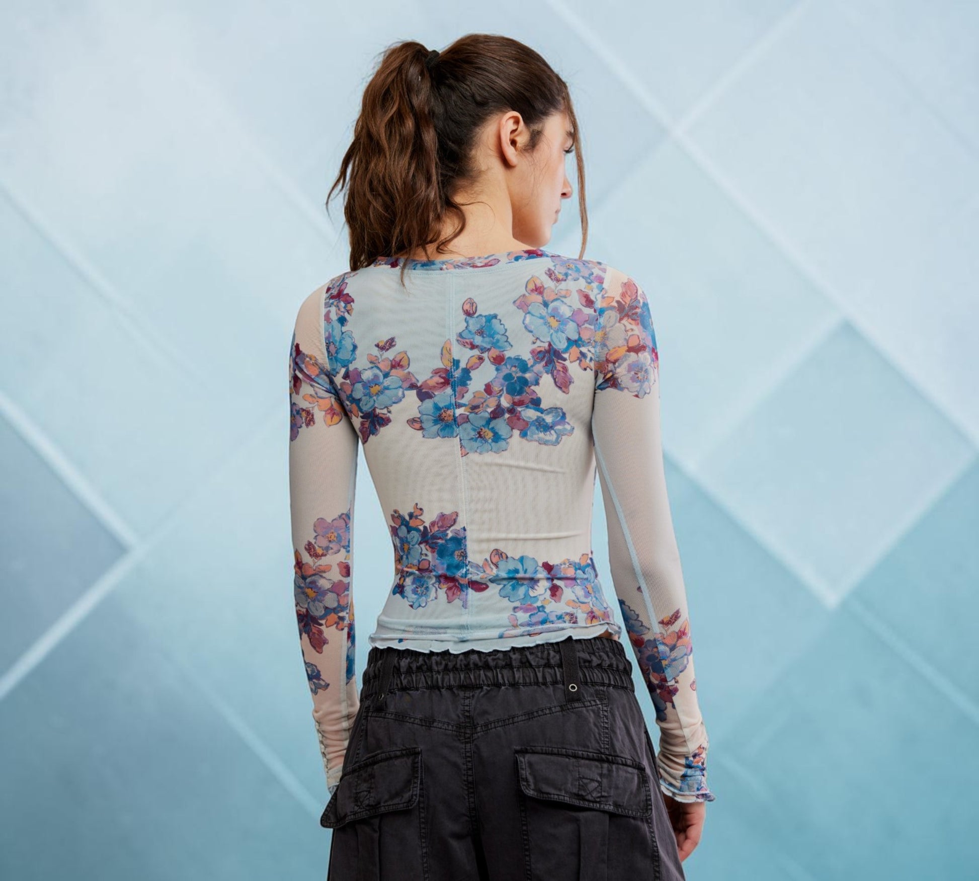 Floral Mesh Long Sleeve Top-Above the Crowd Boutique