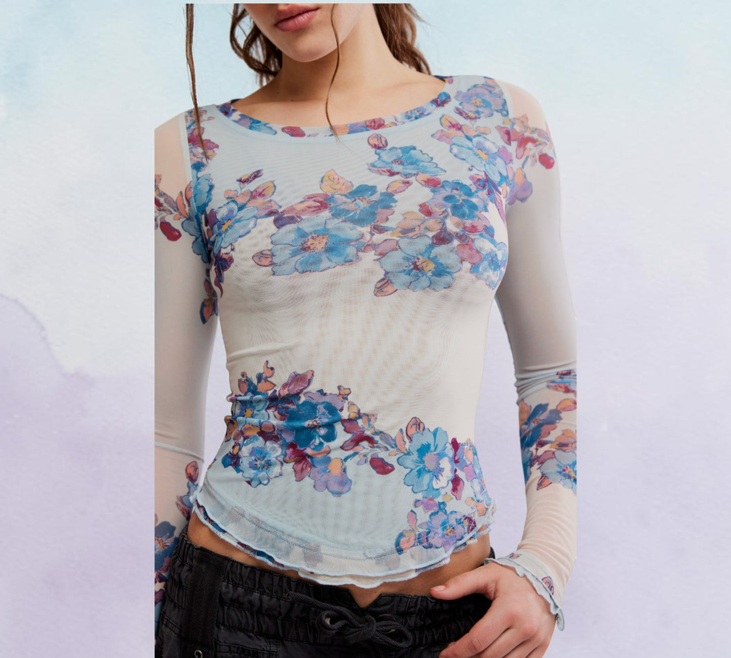 Floral Mesh Long Sleeve Top-Above the Crowd Boutique