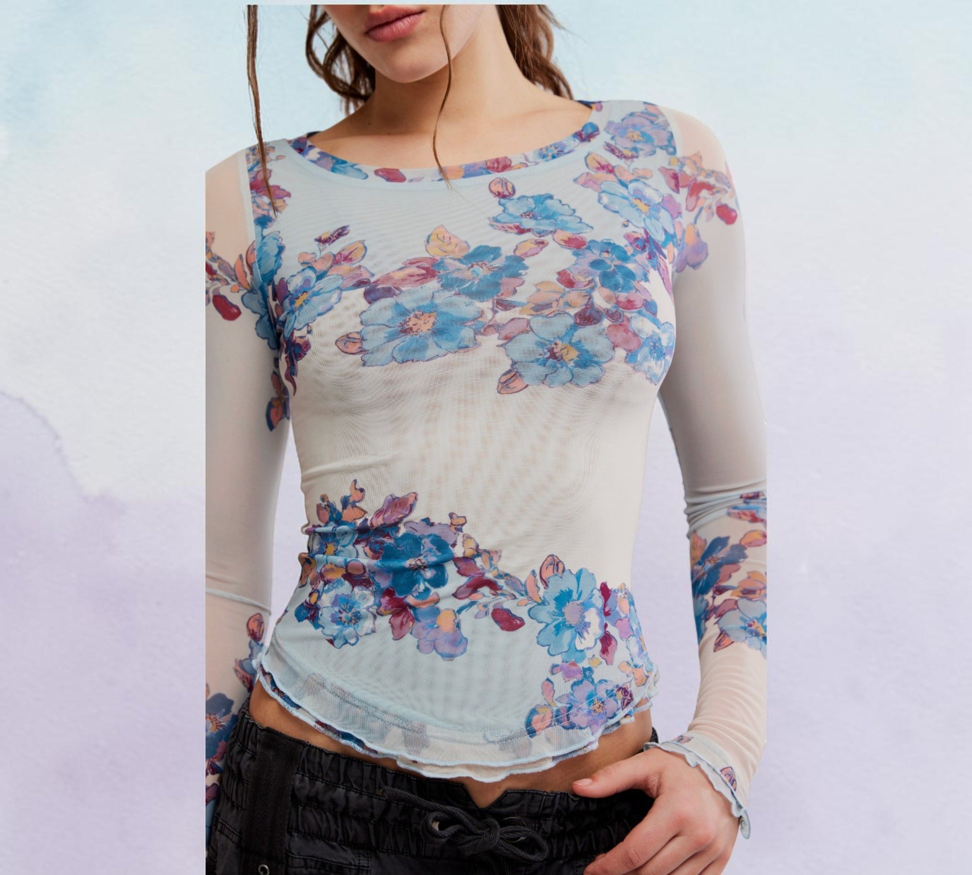 Floral Mesh Long Sleeve Top-Above the Crowd Boutique