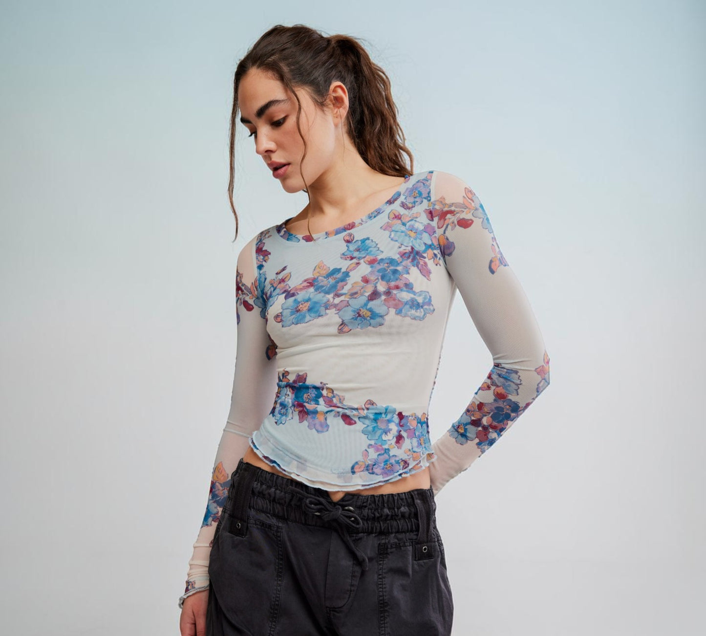 Floral Mesh Long Sleeve Top - Above the Crowd Boutique